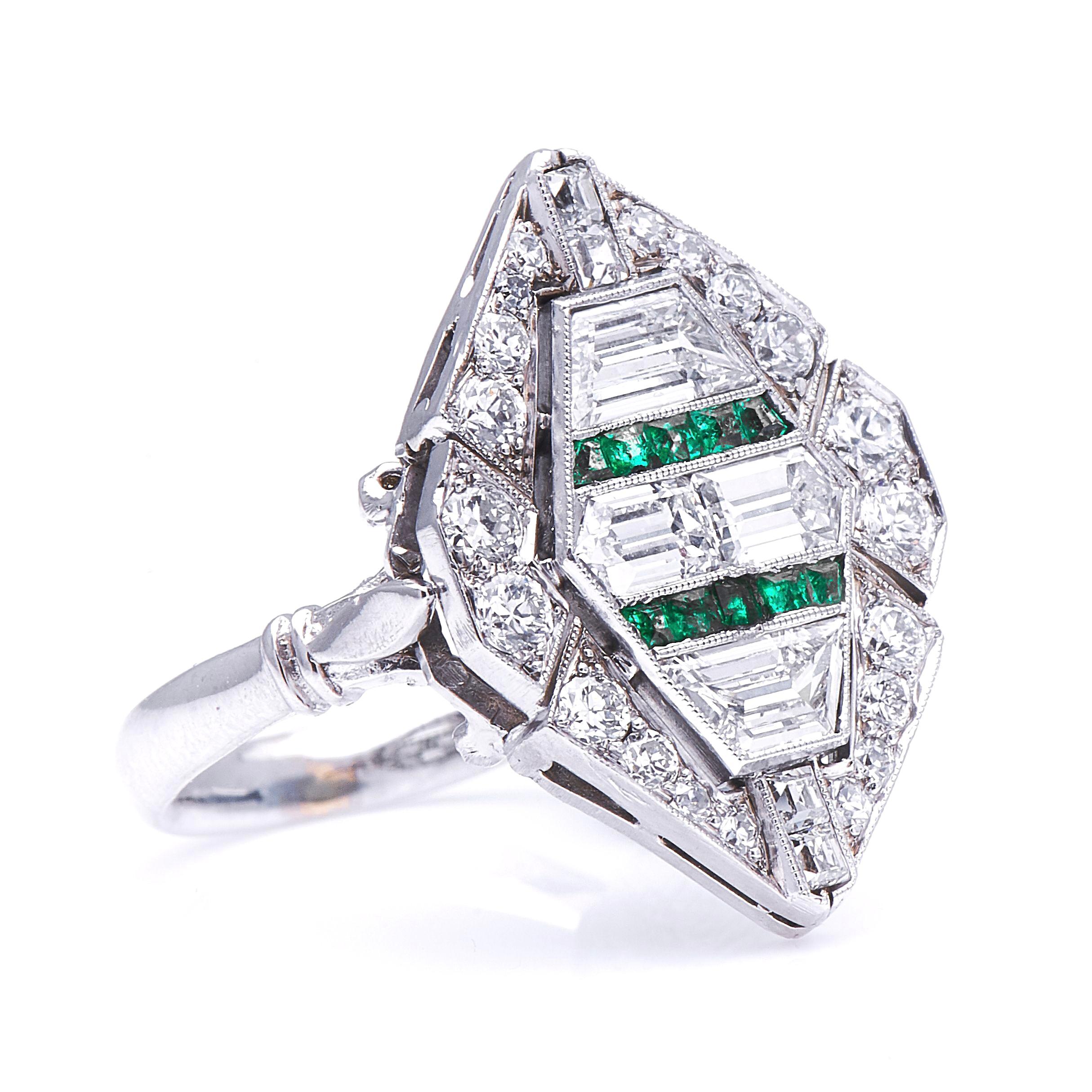 Diamond and emerald ring, 1920s. Around the beginning of the 20thcentury, developments in stone cutting meant that gemstones and diamonds could be shaped in more diverse ways than ever before. The different arrangements of these new shapes, such as