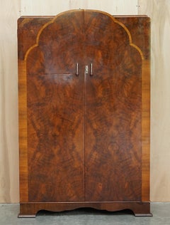 Stunning Antique Art Deco 1920's Burr Walnut Large Wardrobe Part of Large Suite