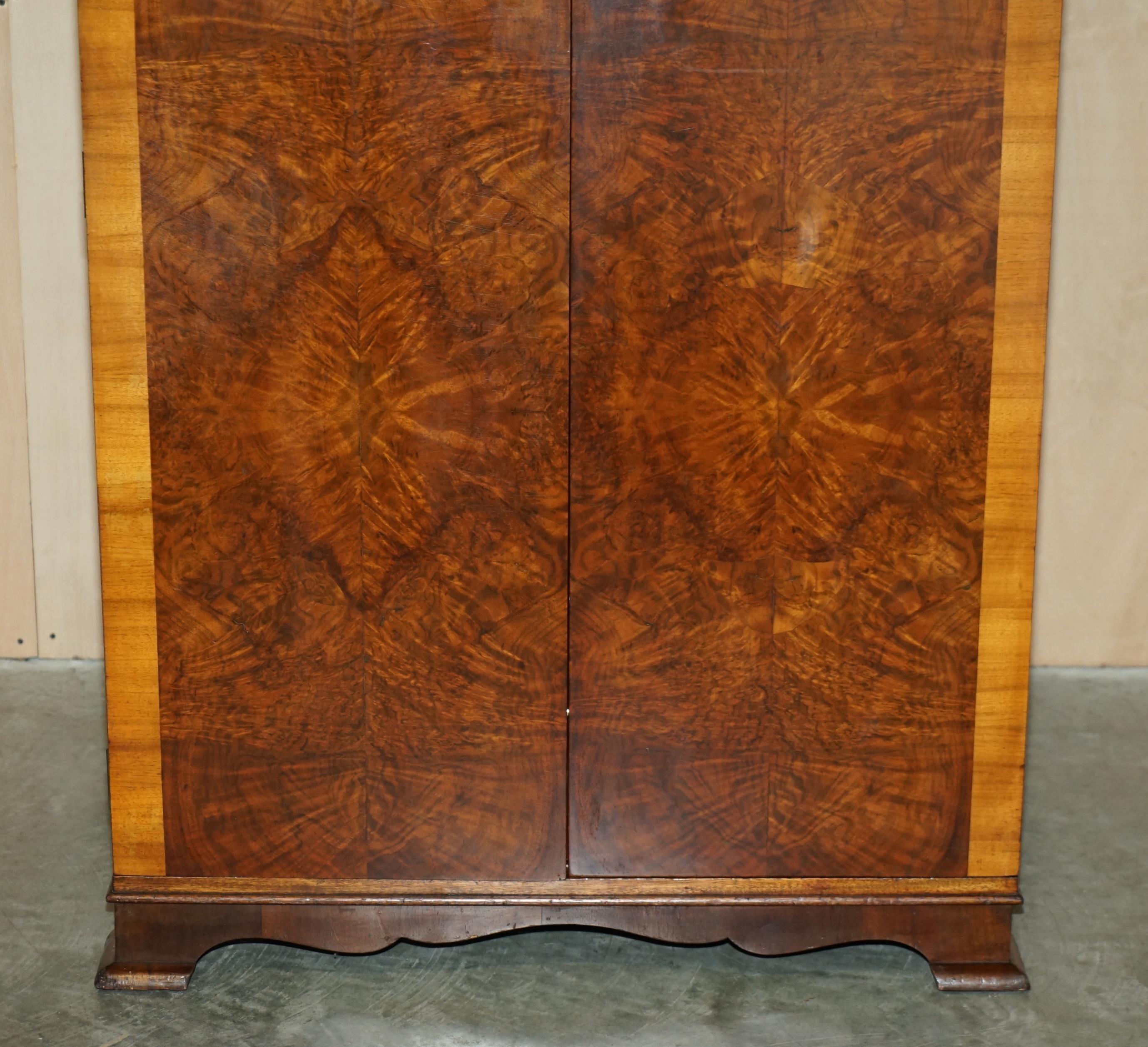 Hand-Crafted Stunning Antique Art Deco 1920's Burr Walnut Small Wardrobe Part of Lart Suite