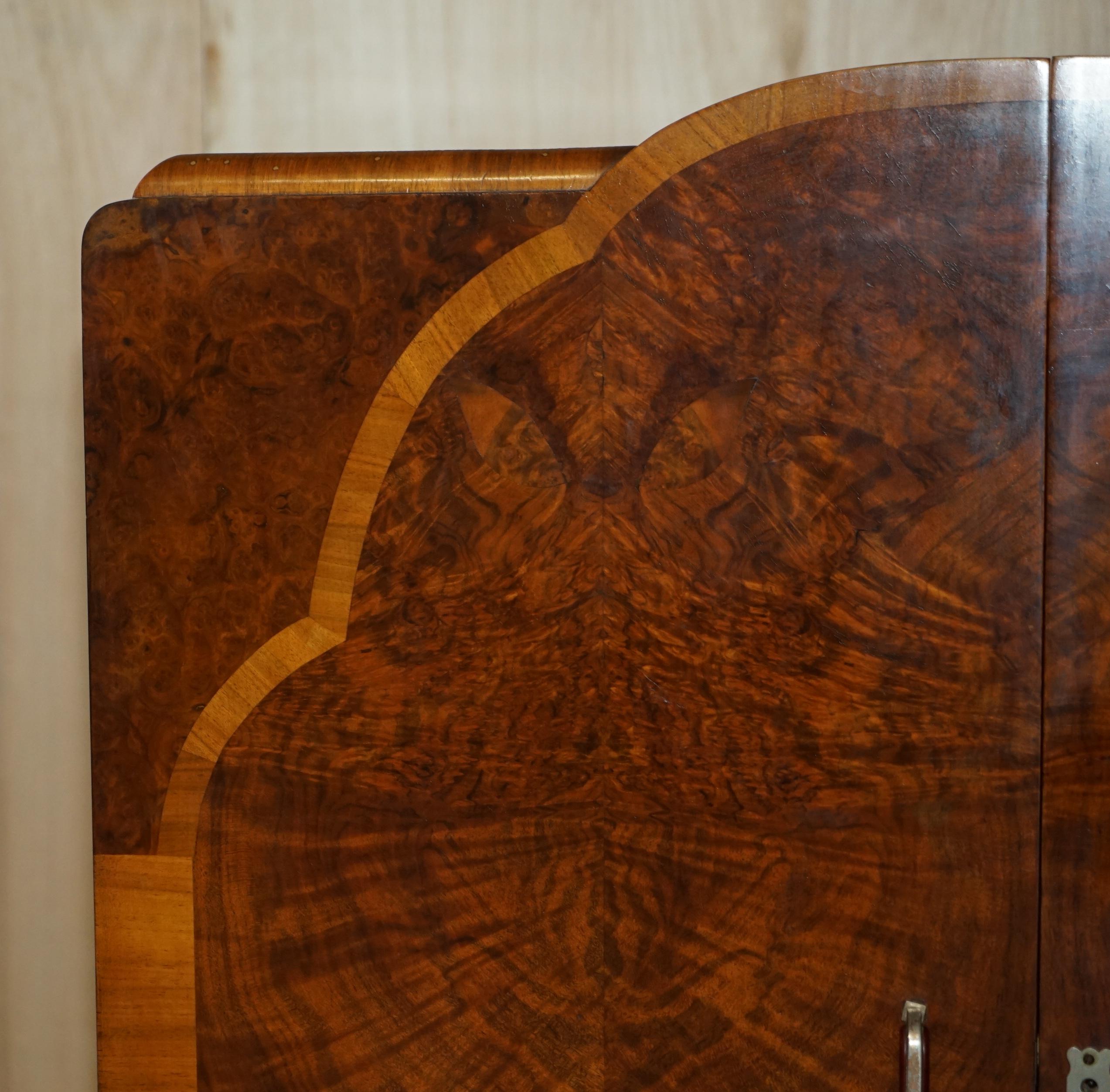 Stunning Antique Art Deco 1920's Burr Walnut Small Wardrobe Part of Lart Suite 2