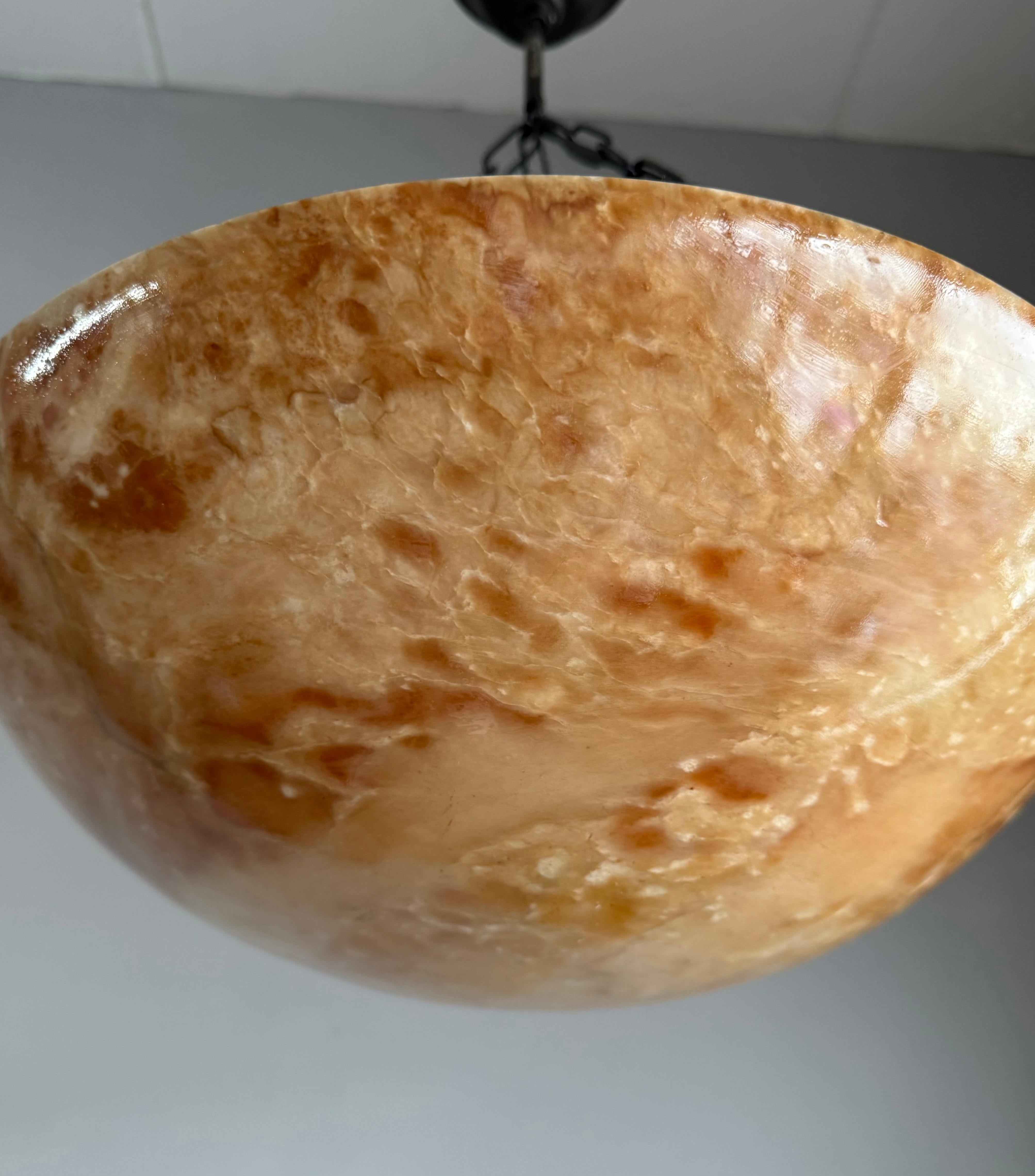 Stunning Antique Art Deco Alabaster Pendant / Flush Mount with Amazing Colors For Sale 3
