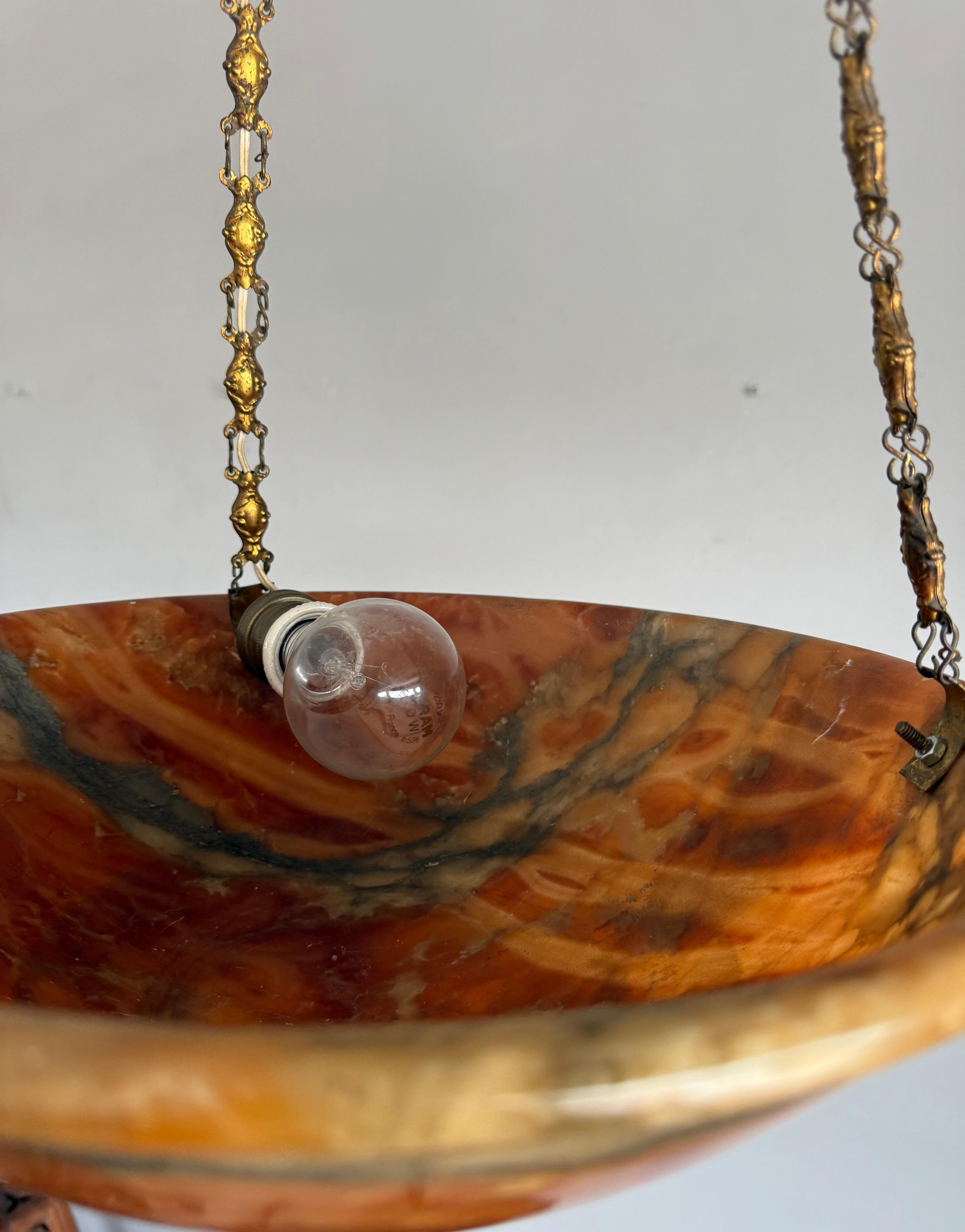 Stunning Antique Art Deco Alabaster Pendant / Flush Mount with Amazing Colors in vendita 2