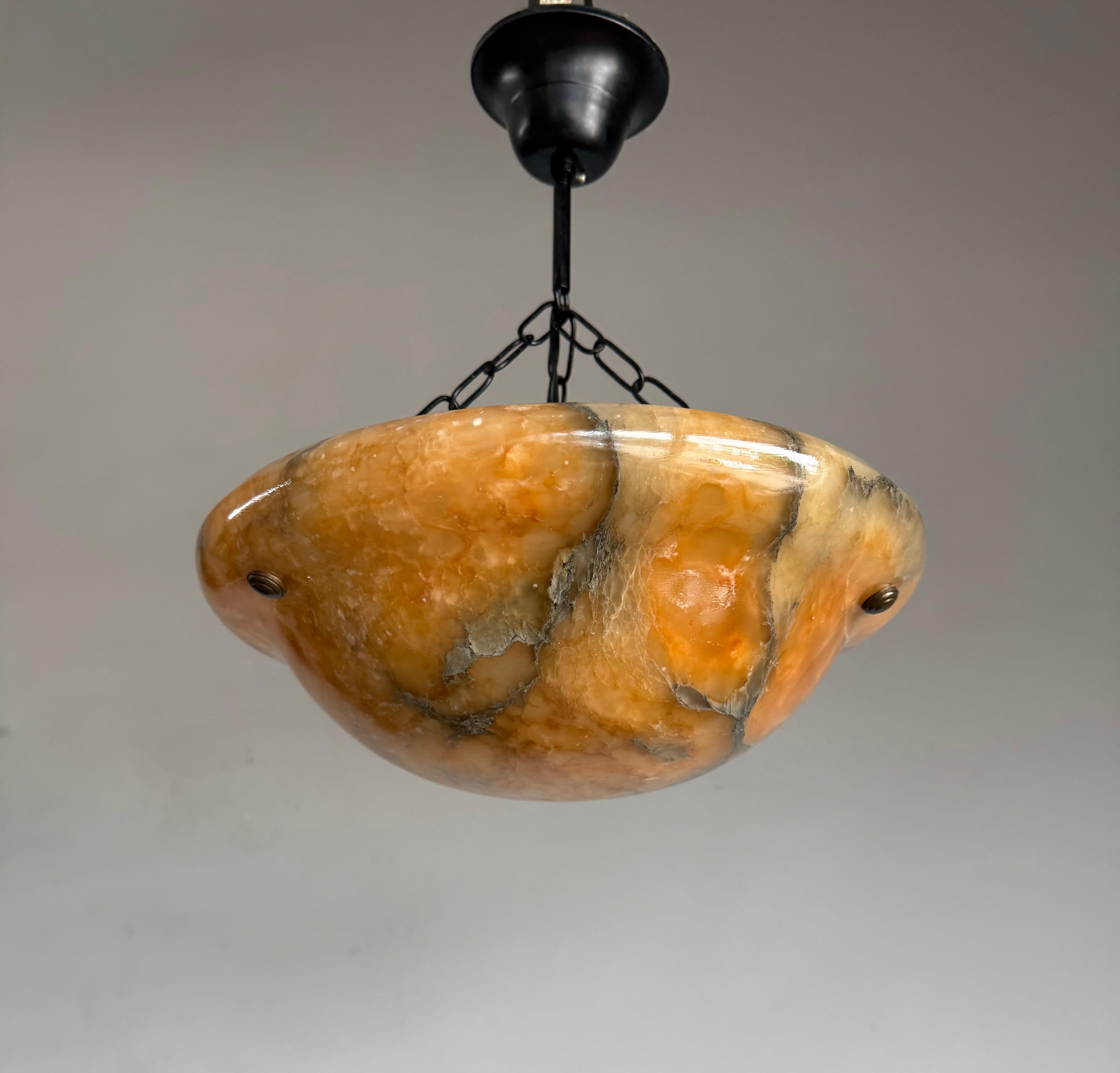 Stunning Antique Art Deco Alabaster Pendant / Flush Mount with Amazing Colors For Sale 3