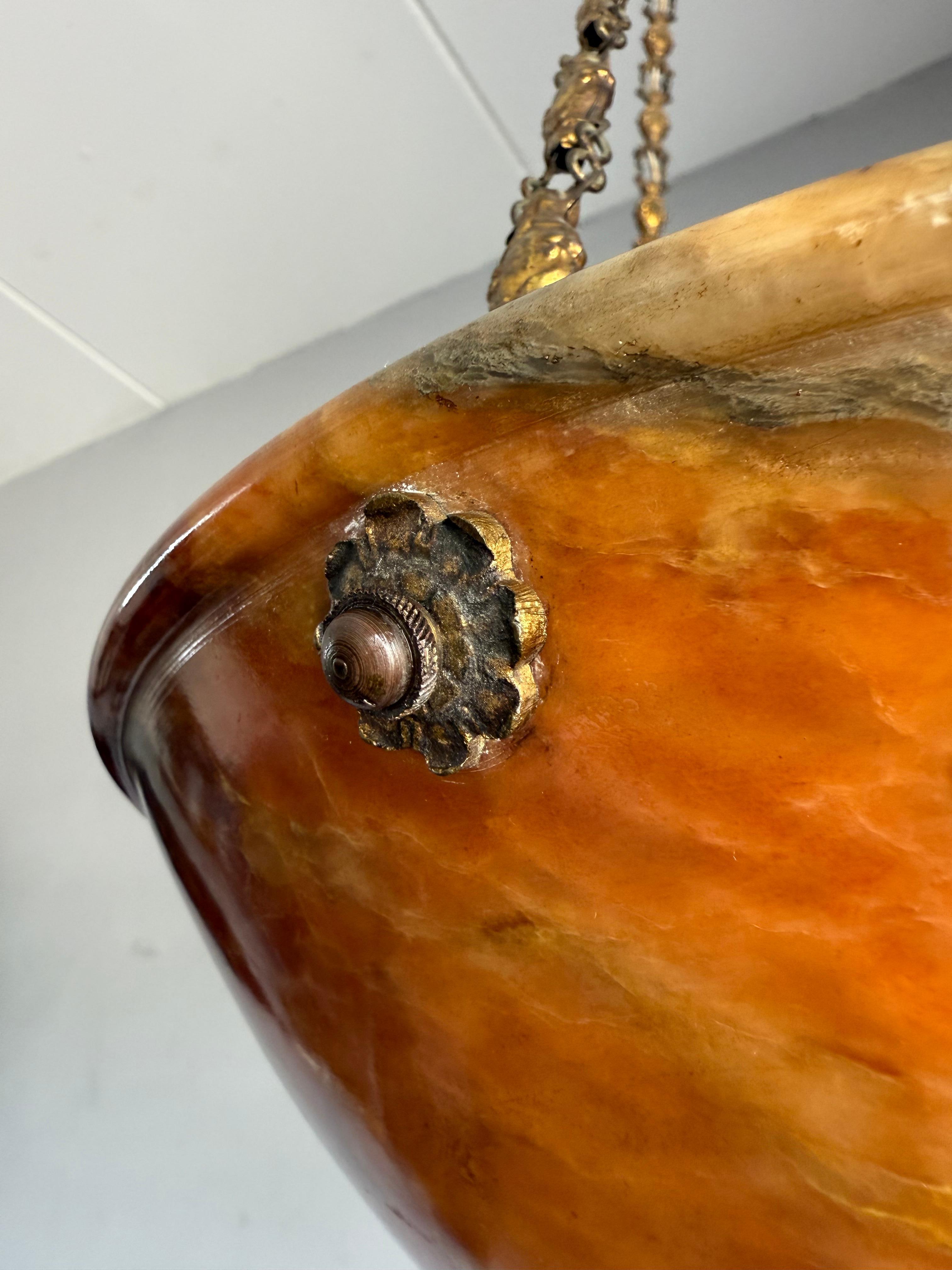Stunning Antique Art Deco Alabaster Pendant / Flush Mount with Amazing Colors in vendita 3