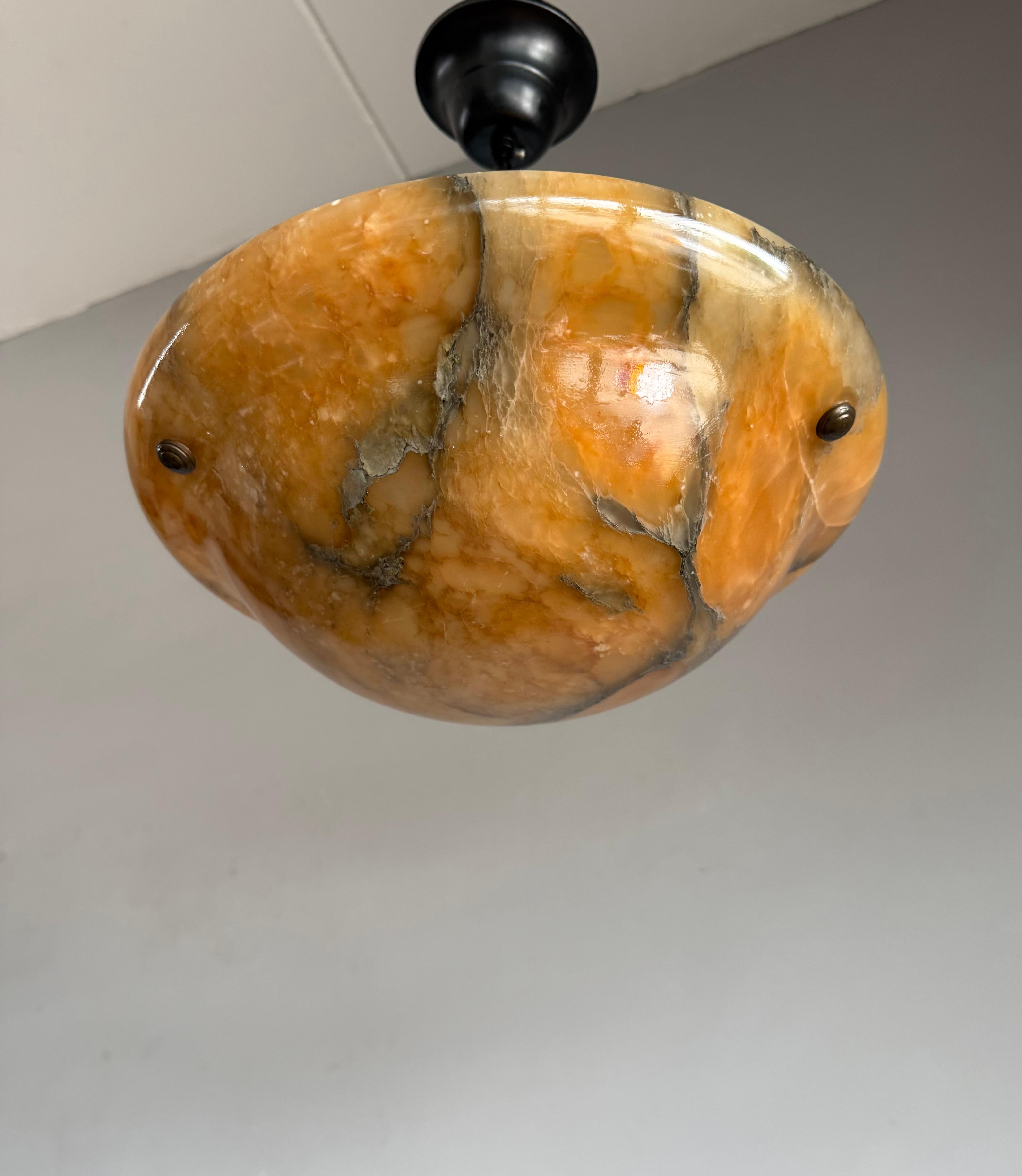 Stunning Antique Art Deco Alabaster Pendant / Flush Mount with Amazing Colors For Sale 4