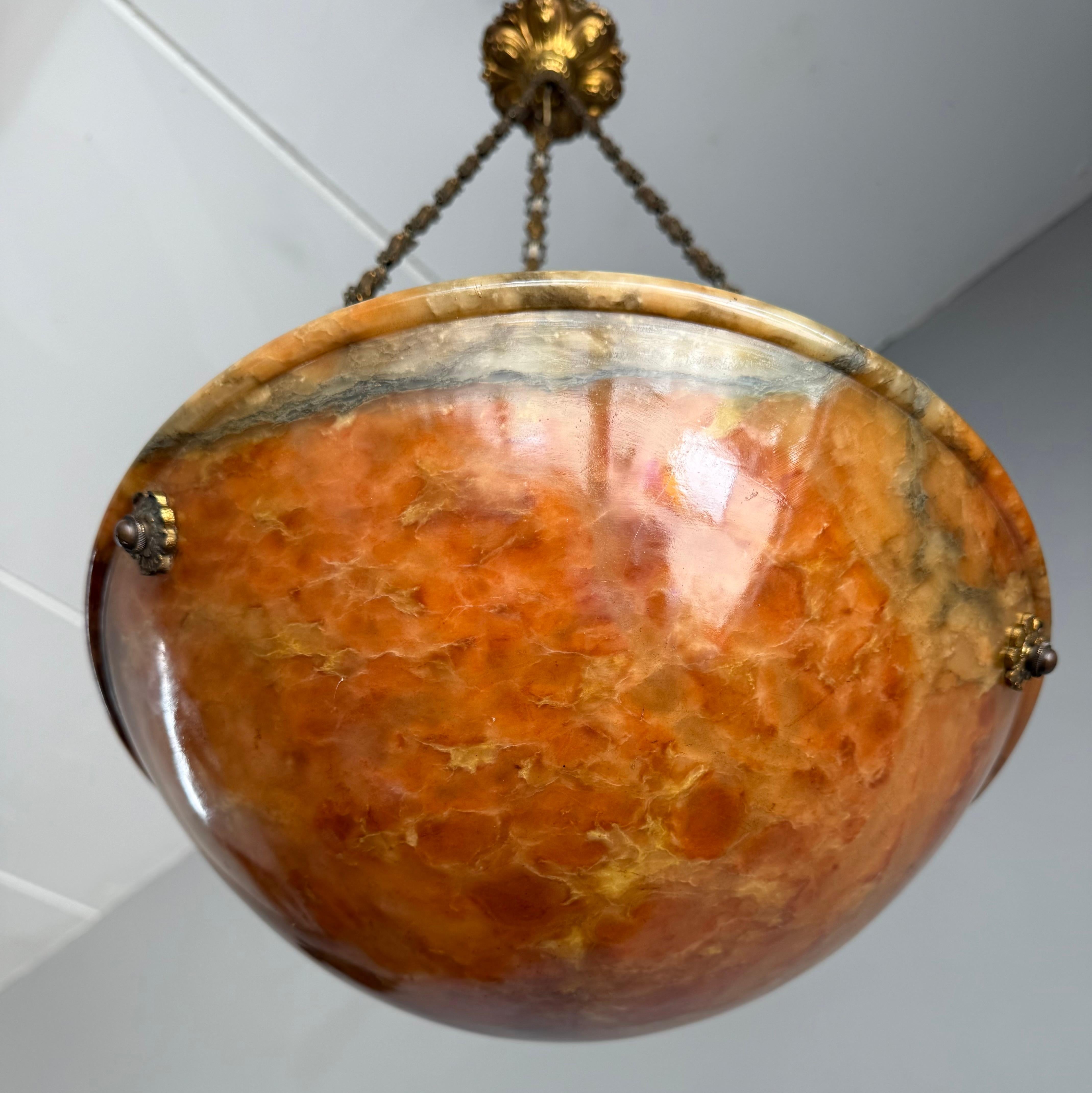 Stunning Antique Art Deco Alabaster Pendant / Flush Mount with Amazing Colors in vendita 4