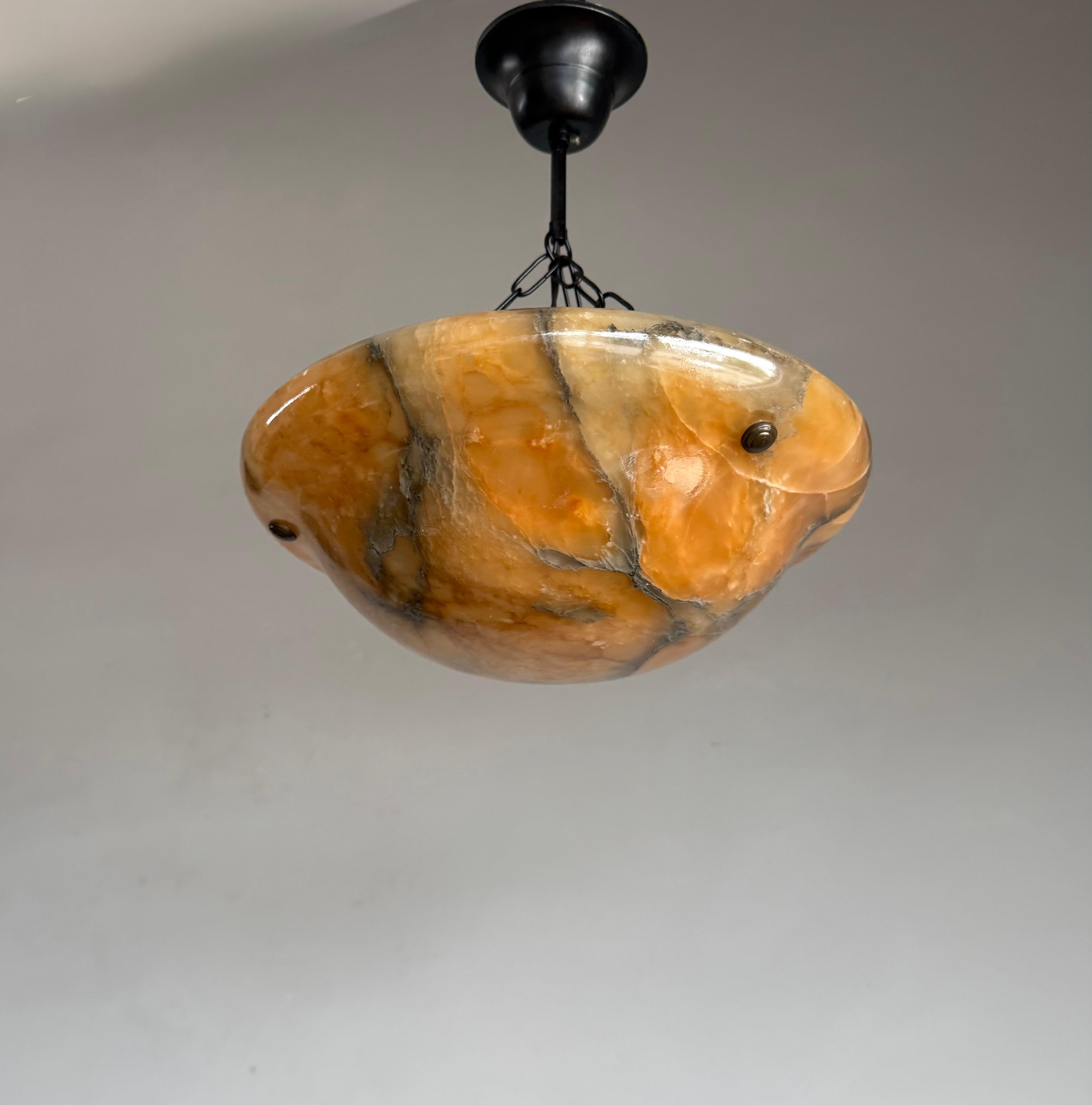 Stunning Antique Art Deco Alabaster Pendant / Flush Mount with Amazing Colors For Sale 5