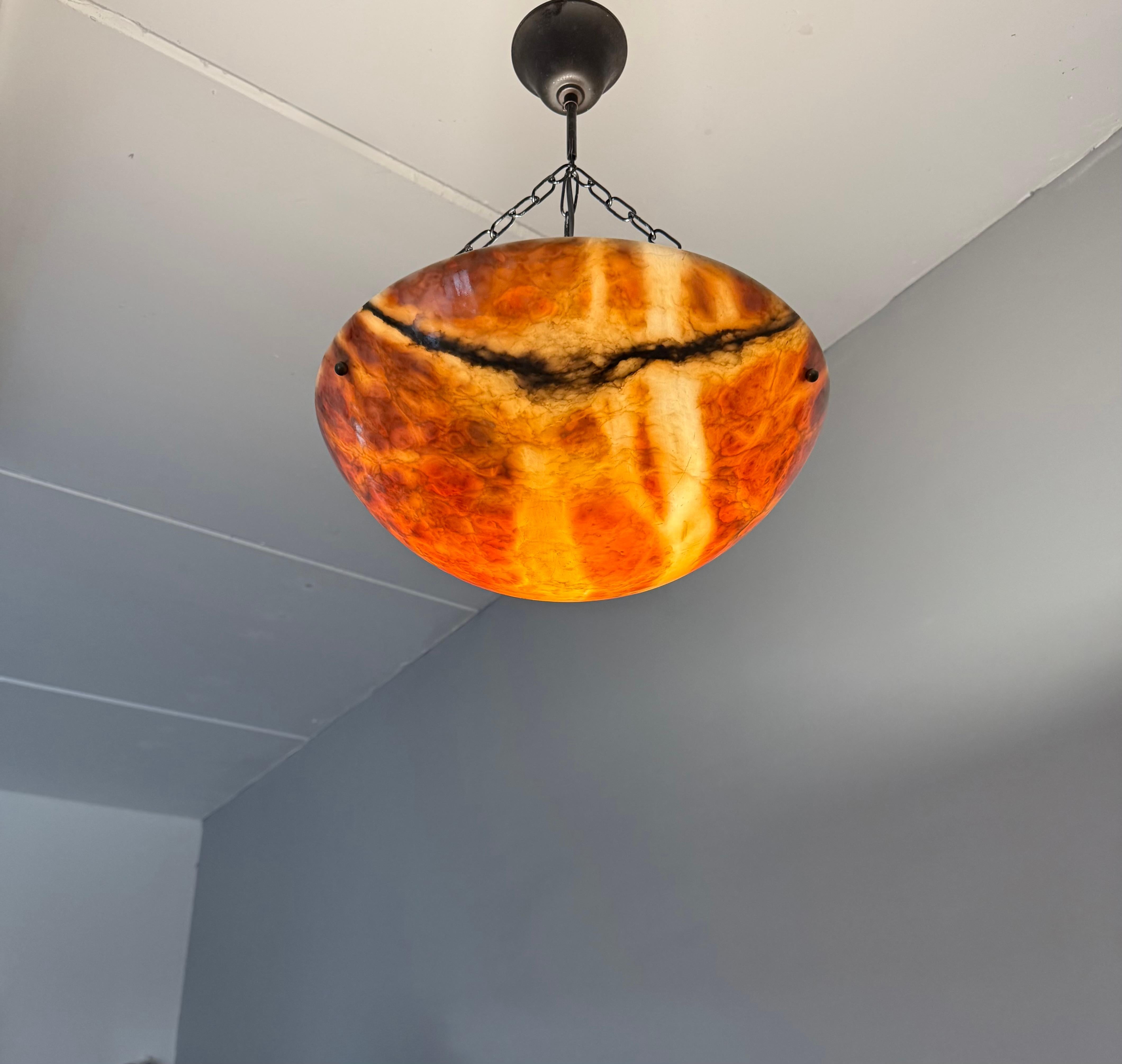 Stunning Antique Art Deco Alabaster Pendant / Flush Mount with Amazing Colors For Sale 6