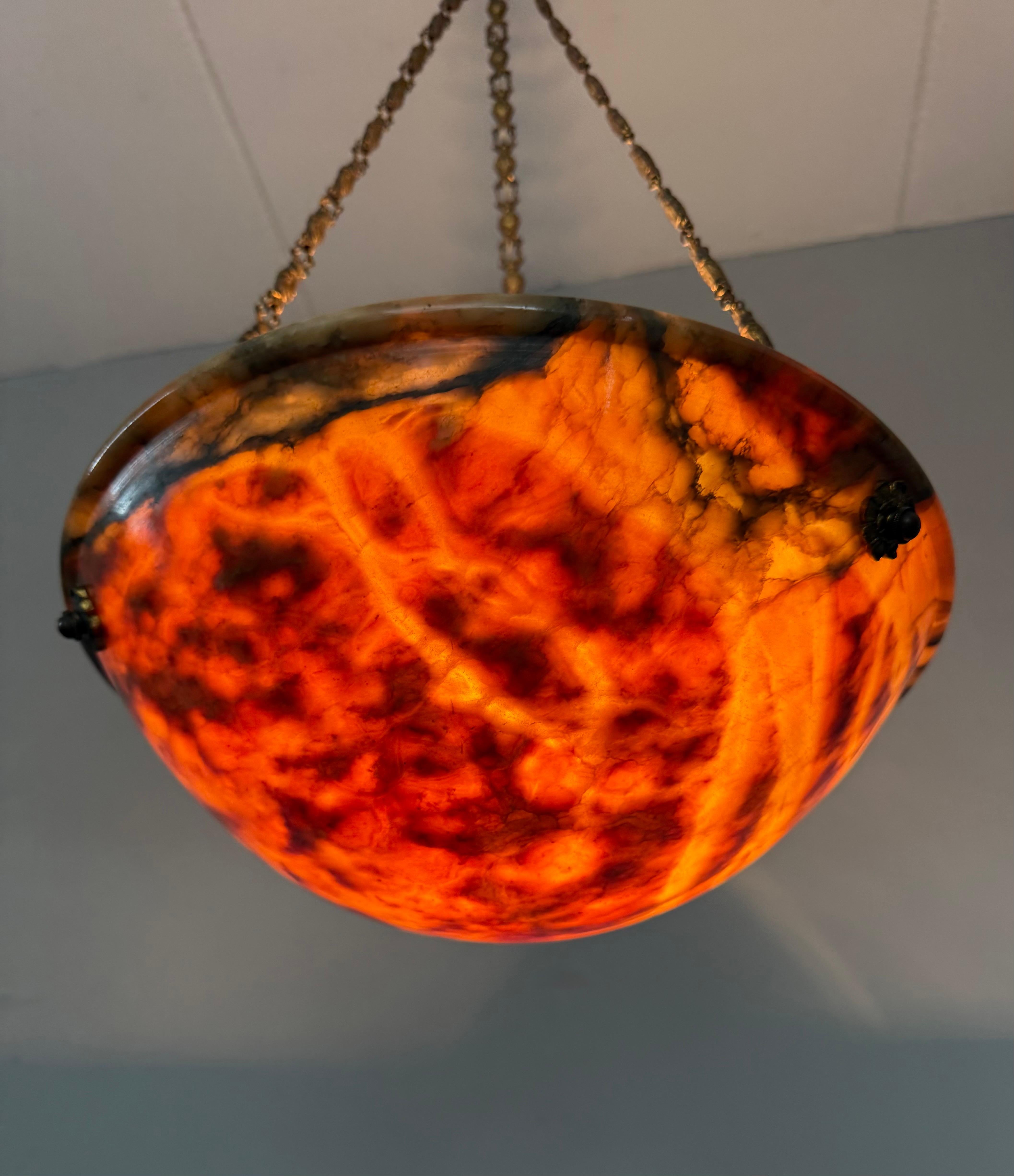 Stunning Antique Art Deco Alabaster Pendant / Flush Mount with Amazing Colors in vendita 5