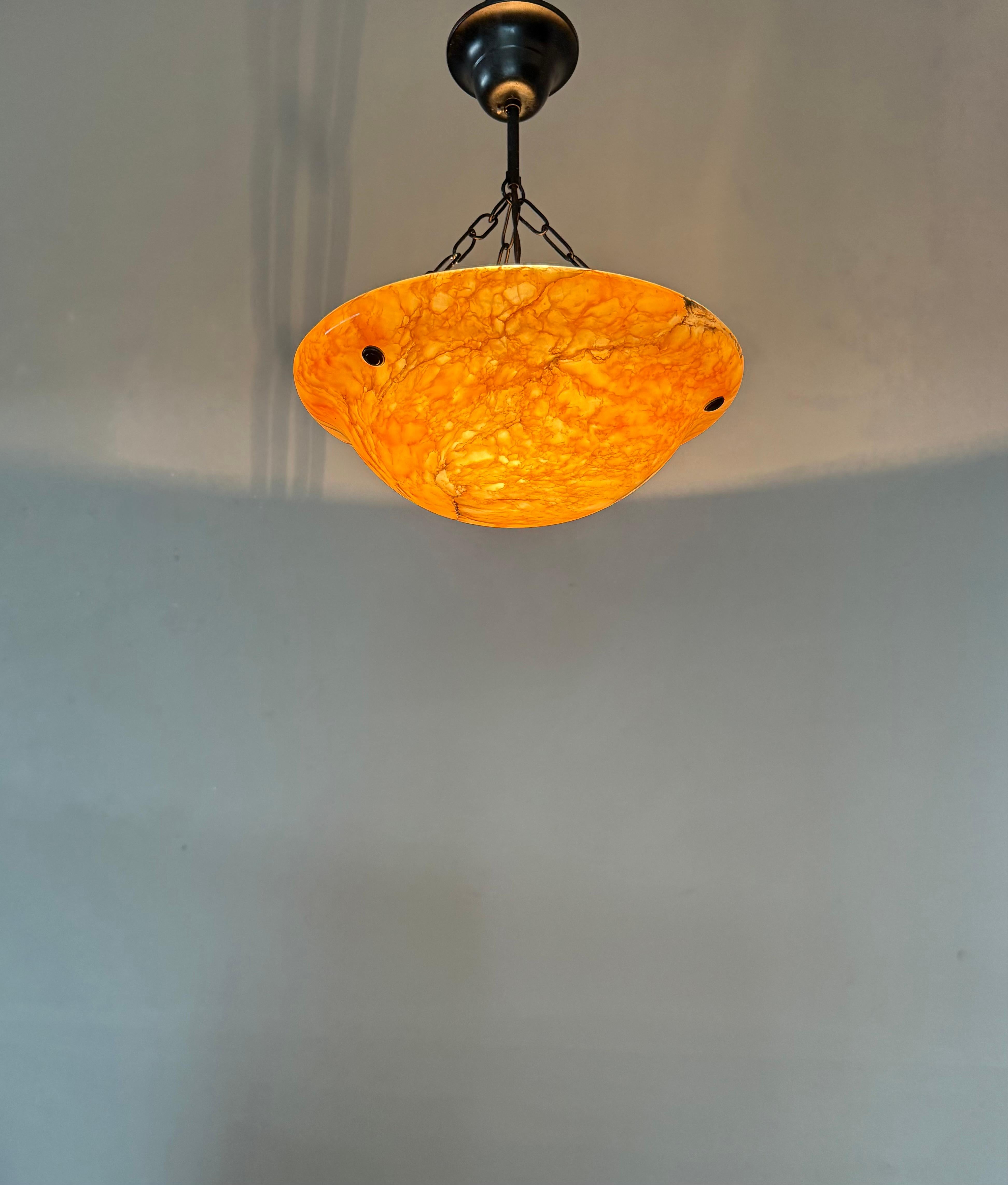 Stunning Antique Art Deco Alabaster Pendant / Flush Mount with Amazing Colors For Sale 6