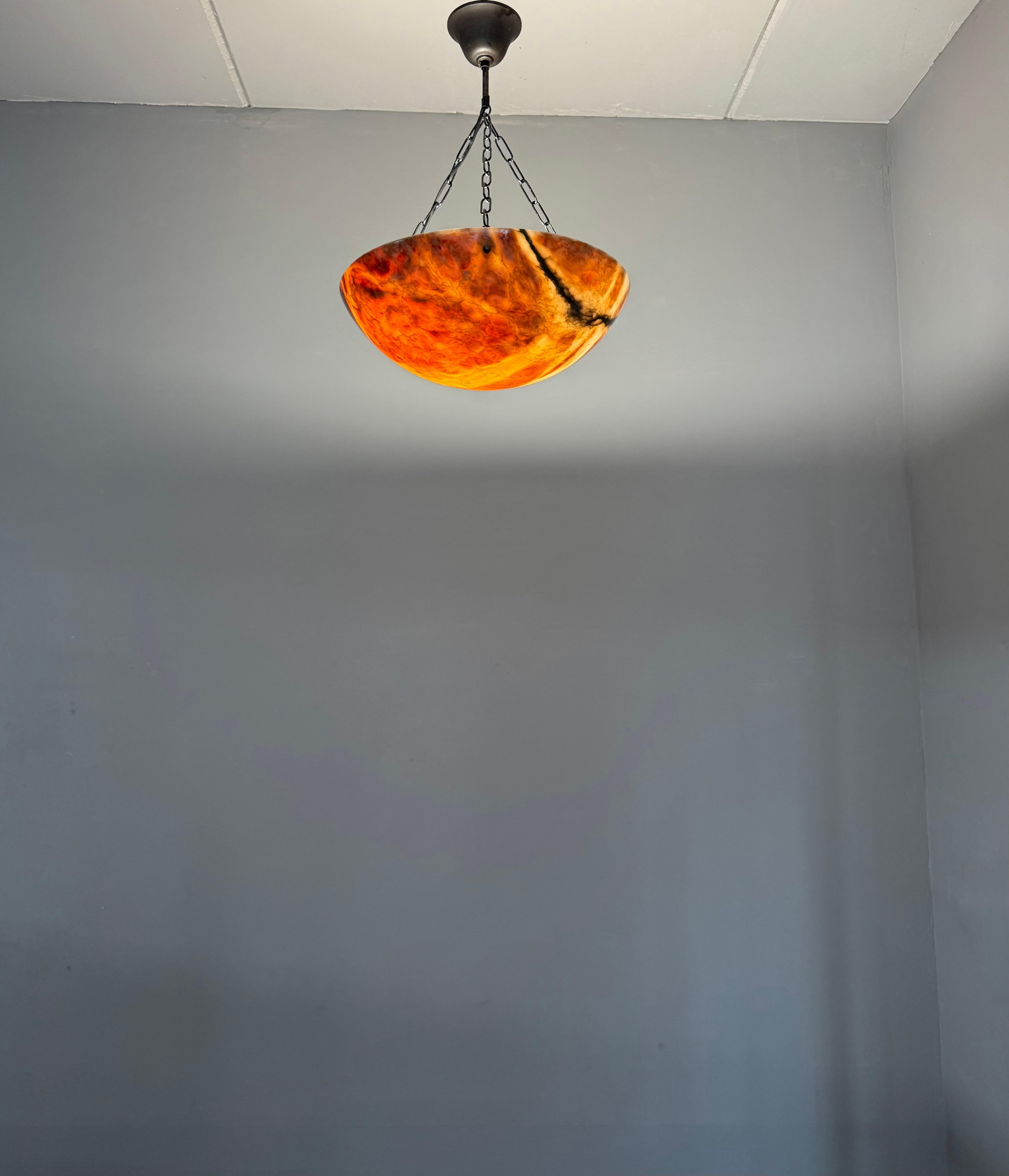 Stunning Antique Art Deco Alabaster Pendant / Flush Mount with Amazing Colors For Sale 8