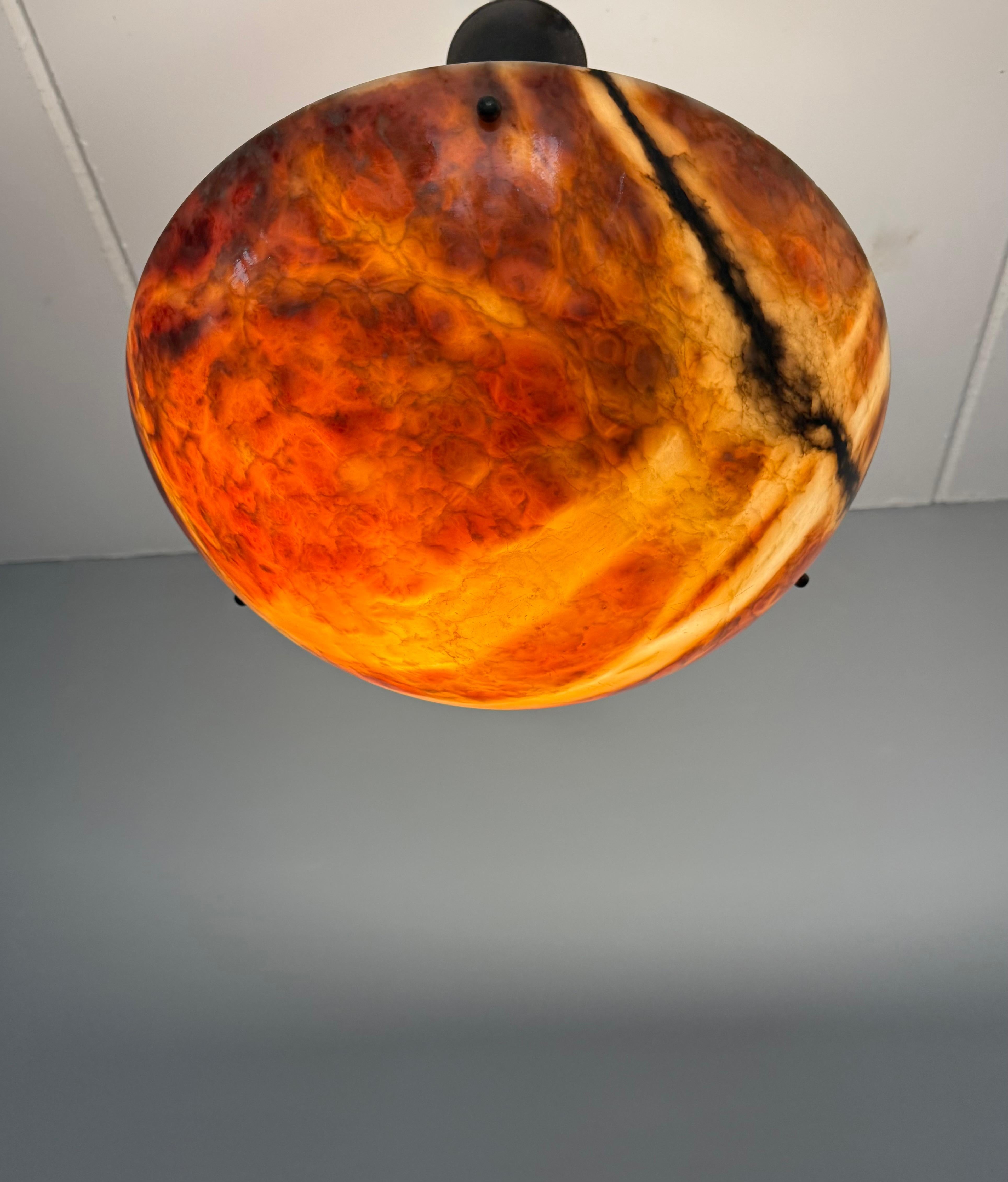 Stunning Antique Art Deco Alabaster Pendant / Flush Mount with Amazing Colors For Sale 9