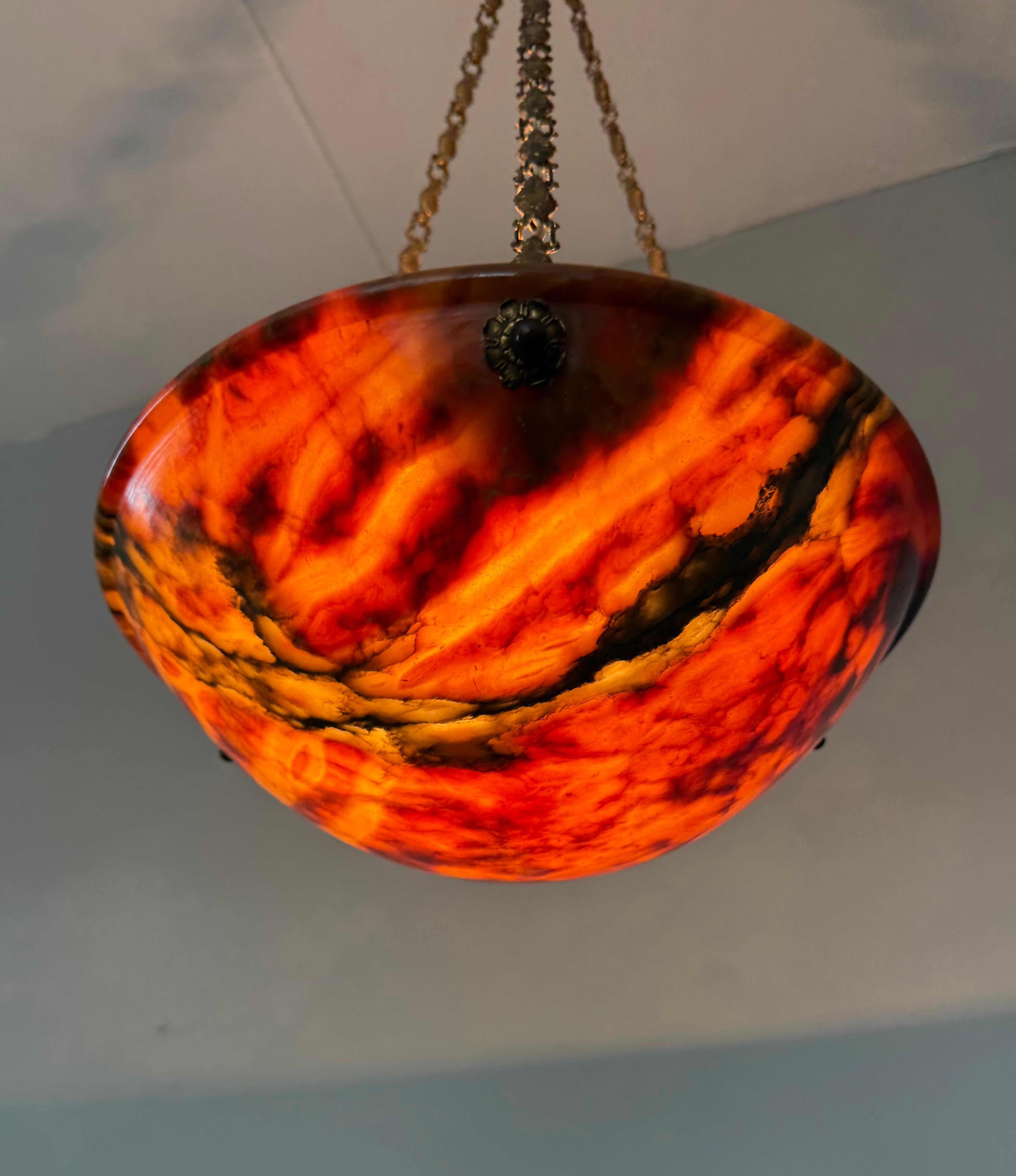Stunning Antique Art Deco Alabaster Pendant / Flush Mount with Amazing Colors in vendita 8