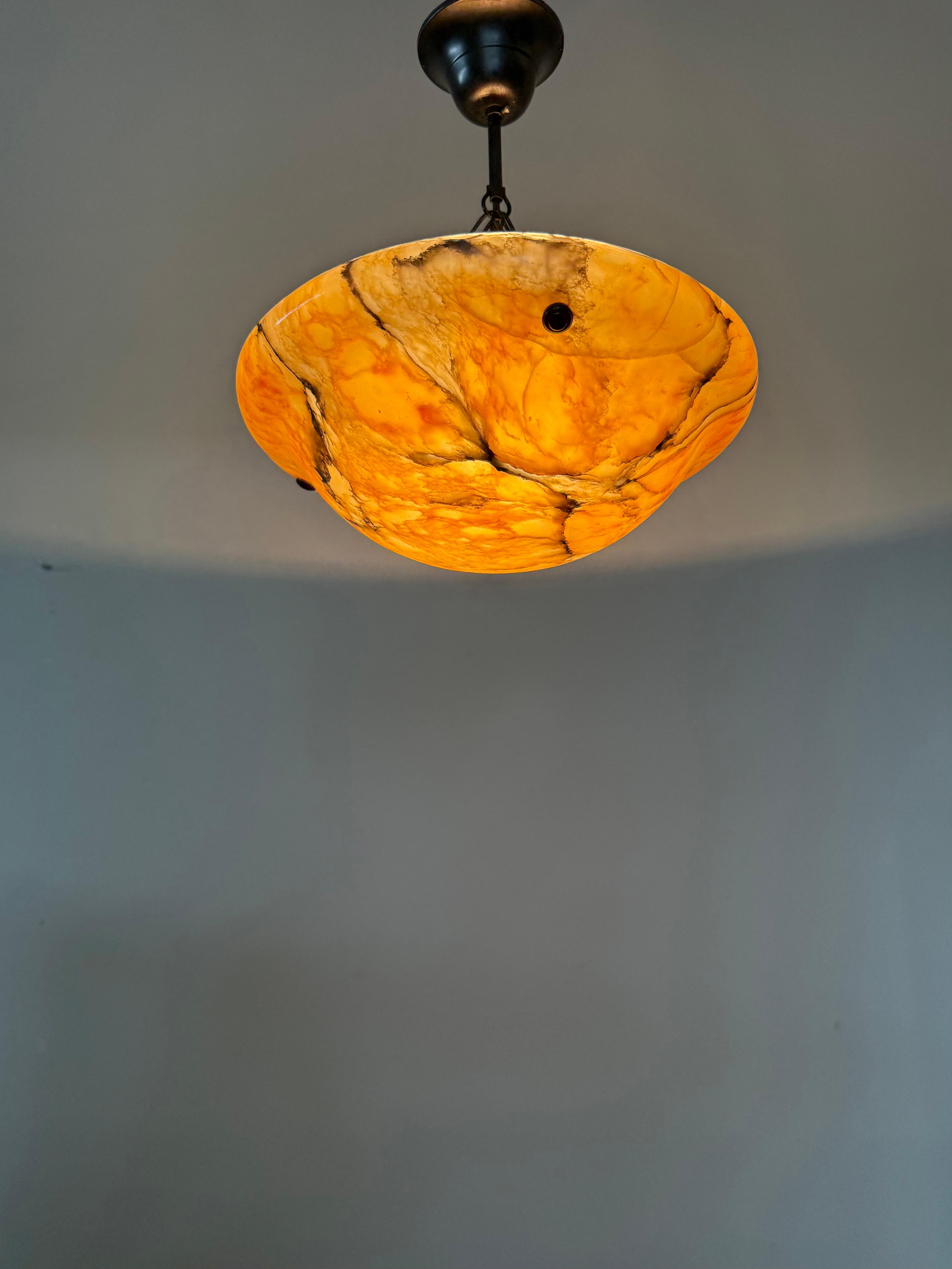 Stunning Antique Art Deco Alabaster Pendant / Flush Mount with Amazing Colors For Sale 9