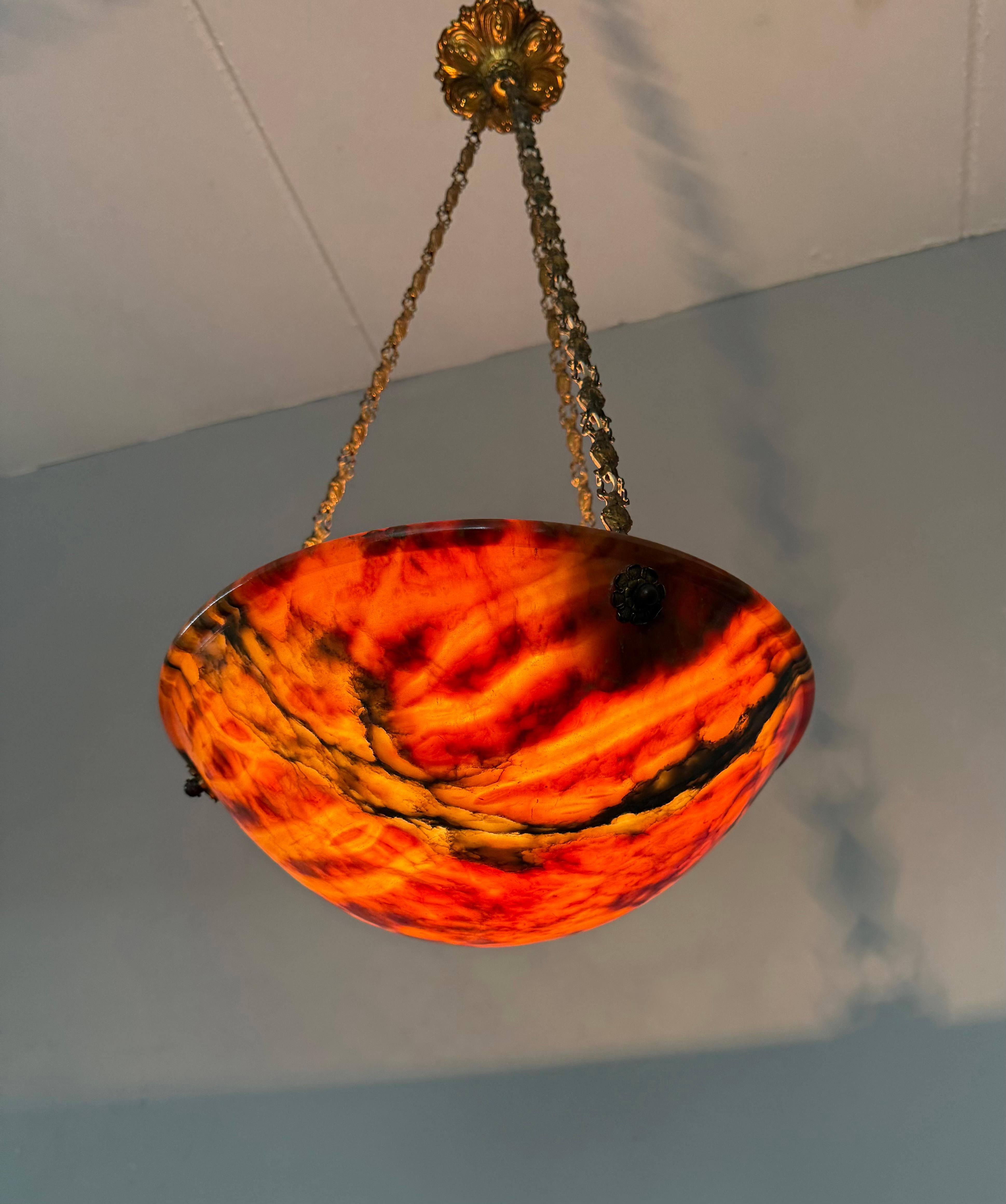 Stunning Antique Art Deco Alabaster Pendant / Flush Mount with Amazing Colors in vendita 9