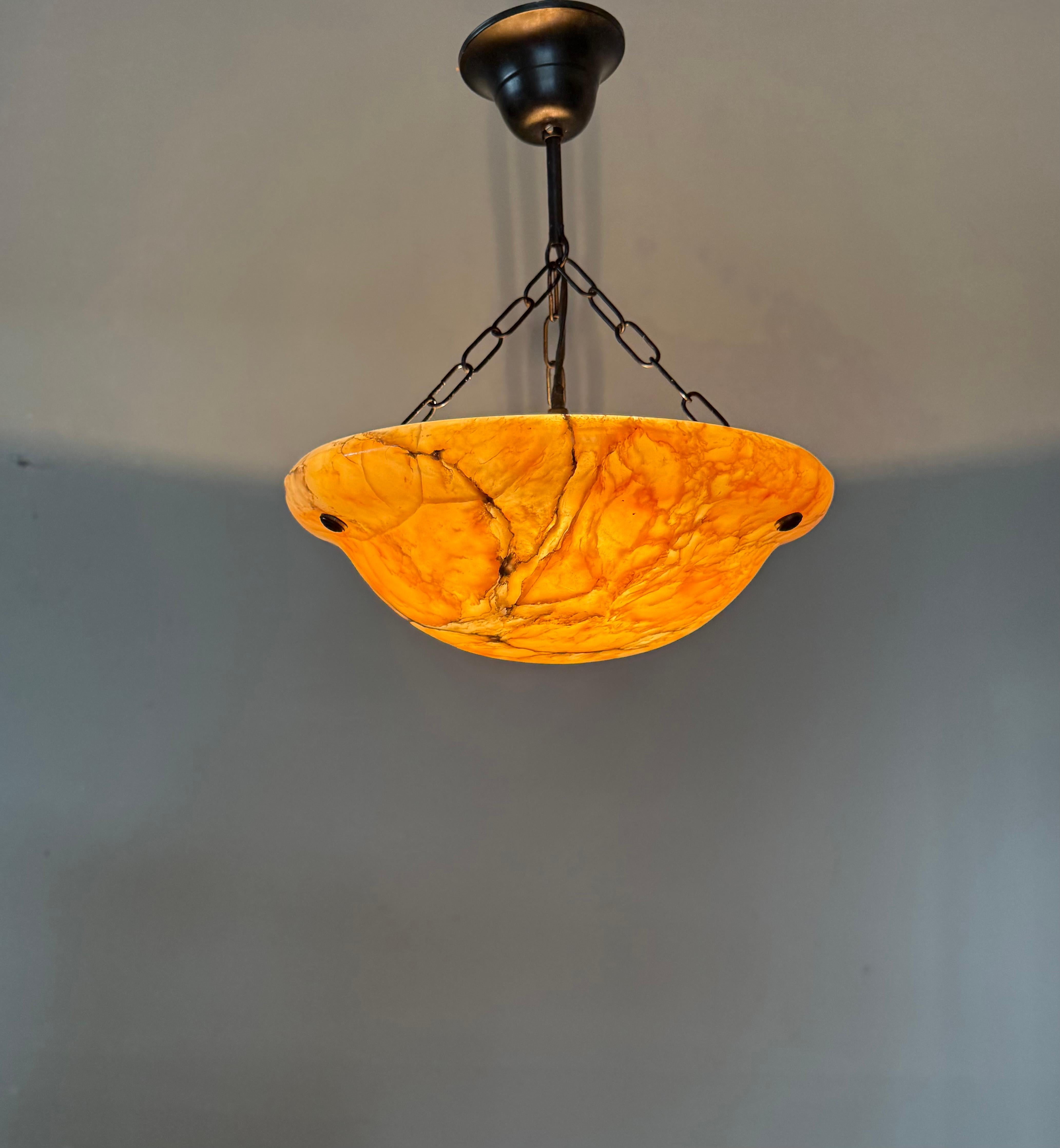 Stunning Antique Art Deco Alabaster Pendant / Flush Mount with Amazing Colors For Sale 10