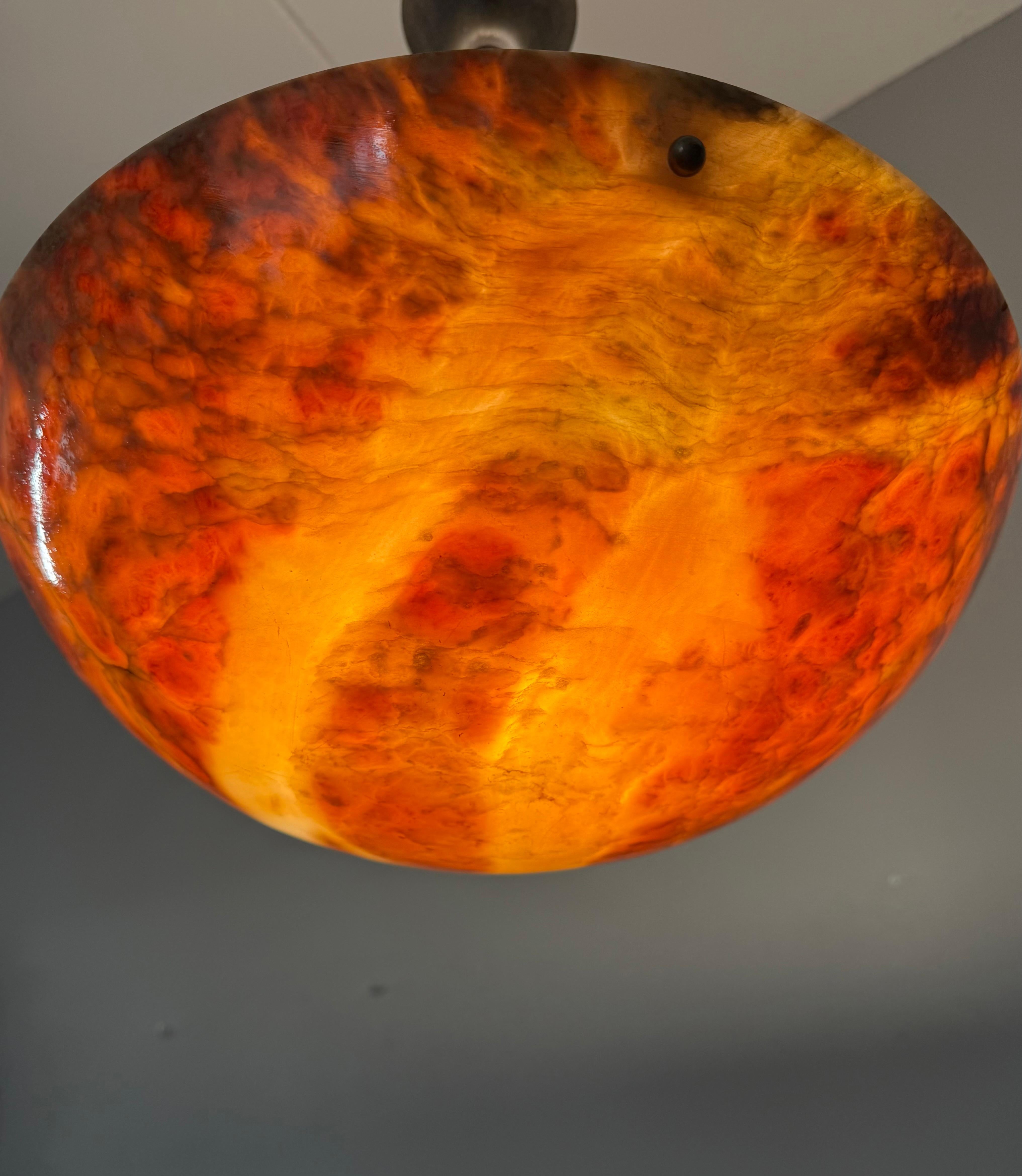 Stunning Antique Art Deco Alabaster Pendant / Flush Mount with Amazing Colors For Sale 11