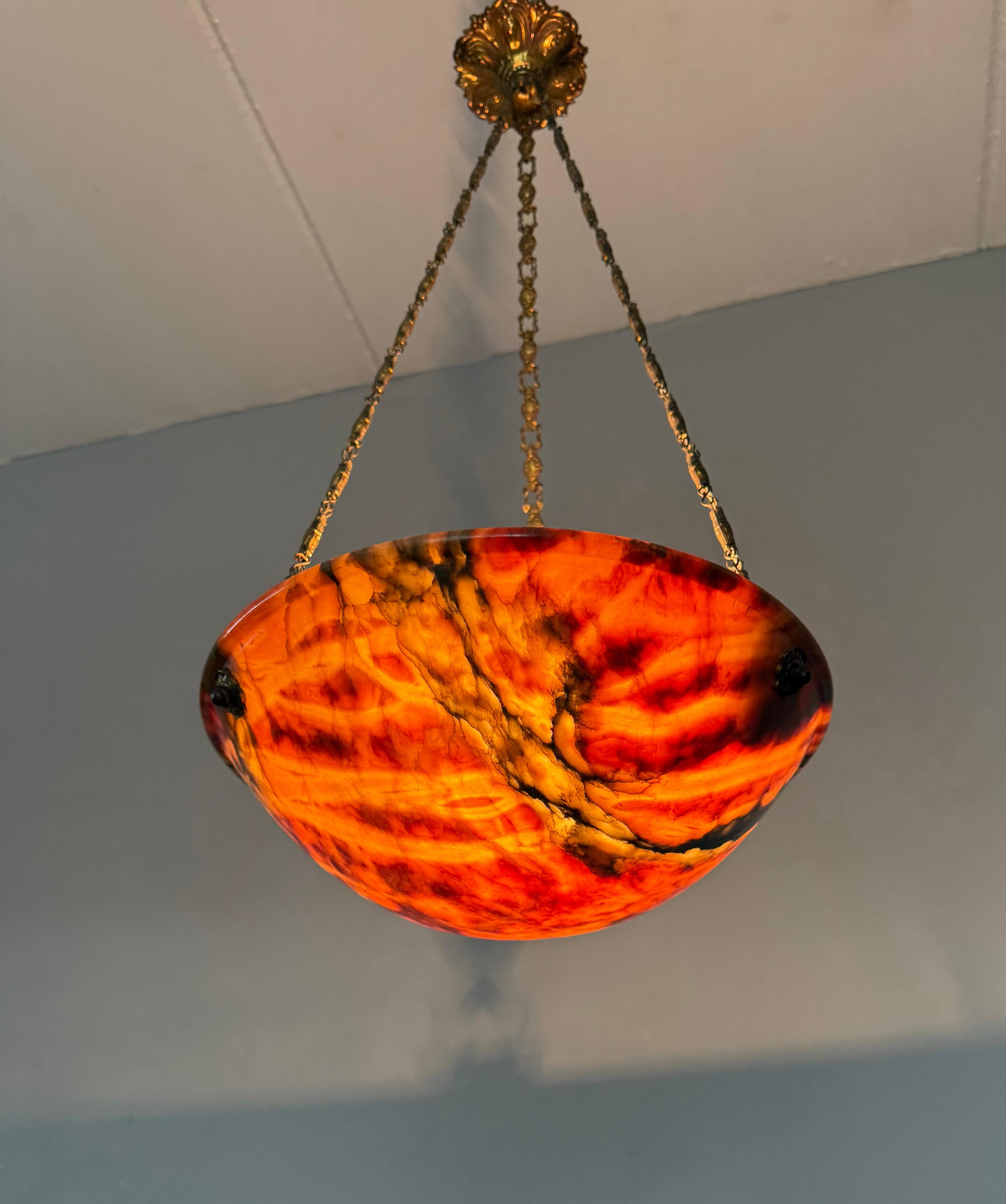 Stunning Antique Art Deco Alabaster Pendant / Flush Mount with Amazing Colors in vendita 10