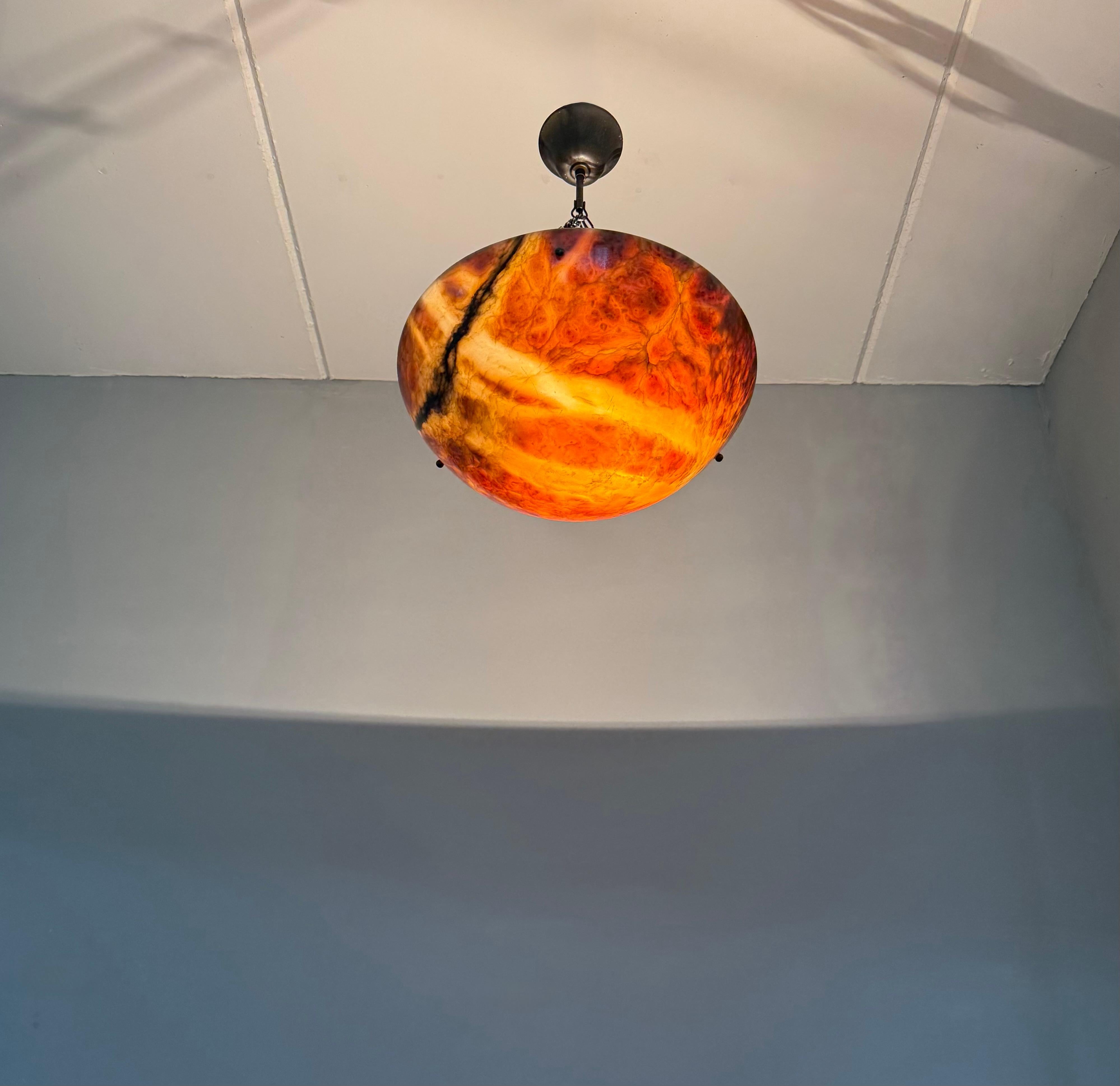 Stunning Antique Art Deco Alabaster Pendant / Flush Mount with Amazing Colors For Sale 12