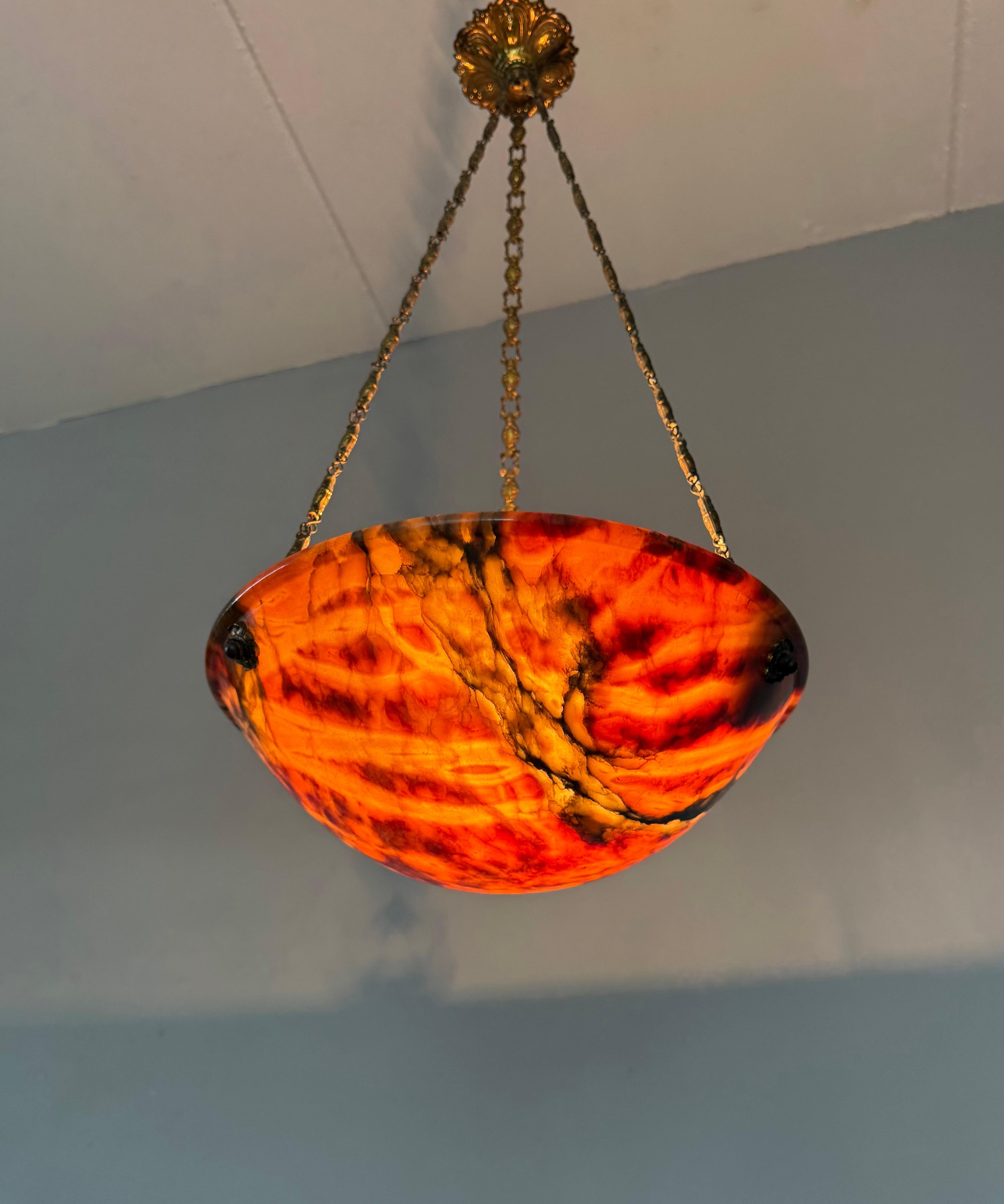 Stunning Antique Art Deco Alabaster Pendant / Flush Mount with Amazing Colors in vendita 11