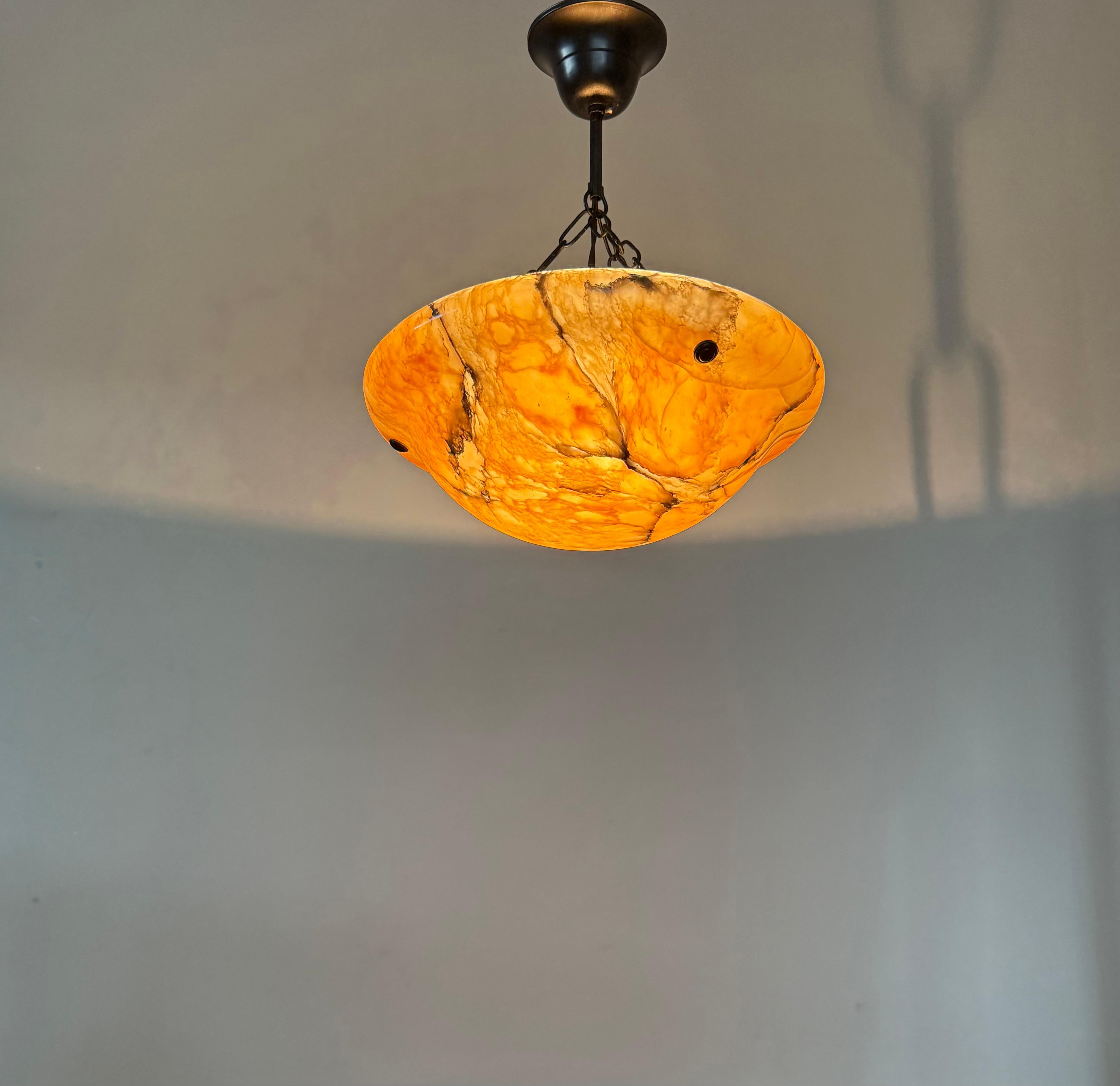 Stunning Antique Art Deco Alabaster Pendant / Flush Mount with Amazing Colors For Sale 12
