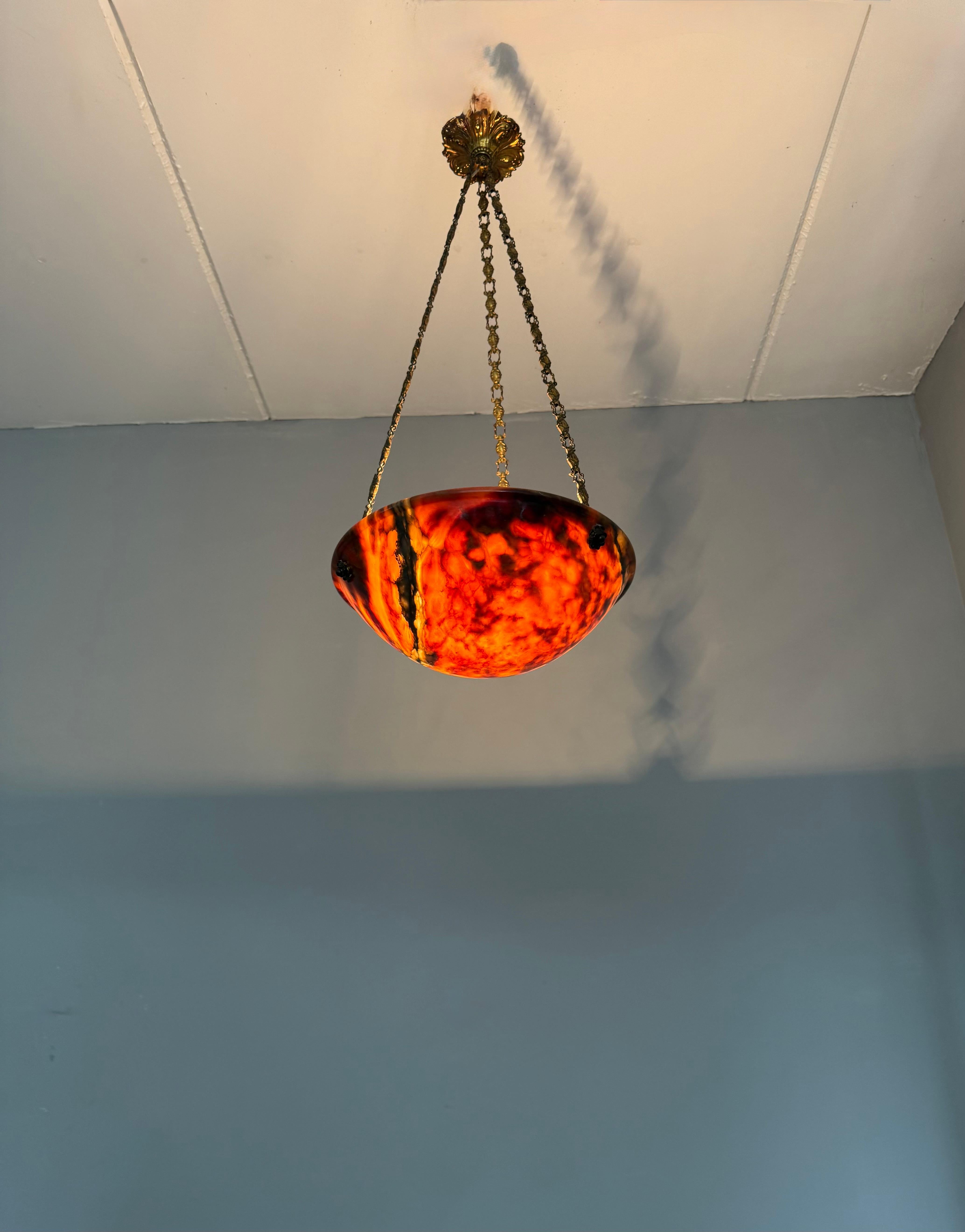 Stunning Antique Art Deco Alabaster Pendant / Flush Mount with Amazing Colors in vendita 12