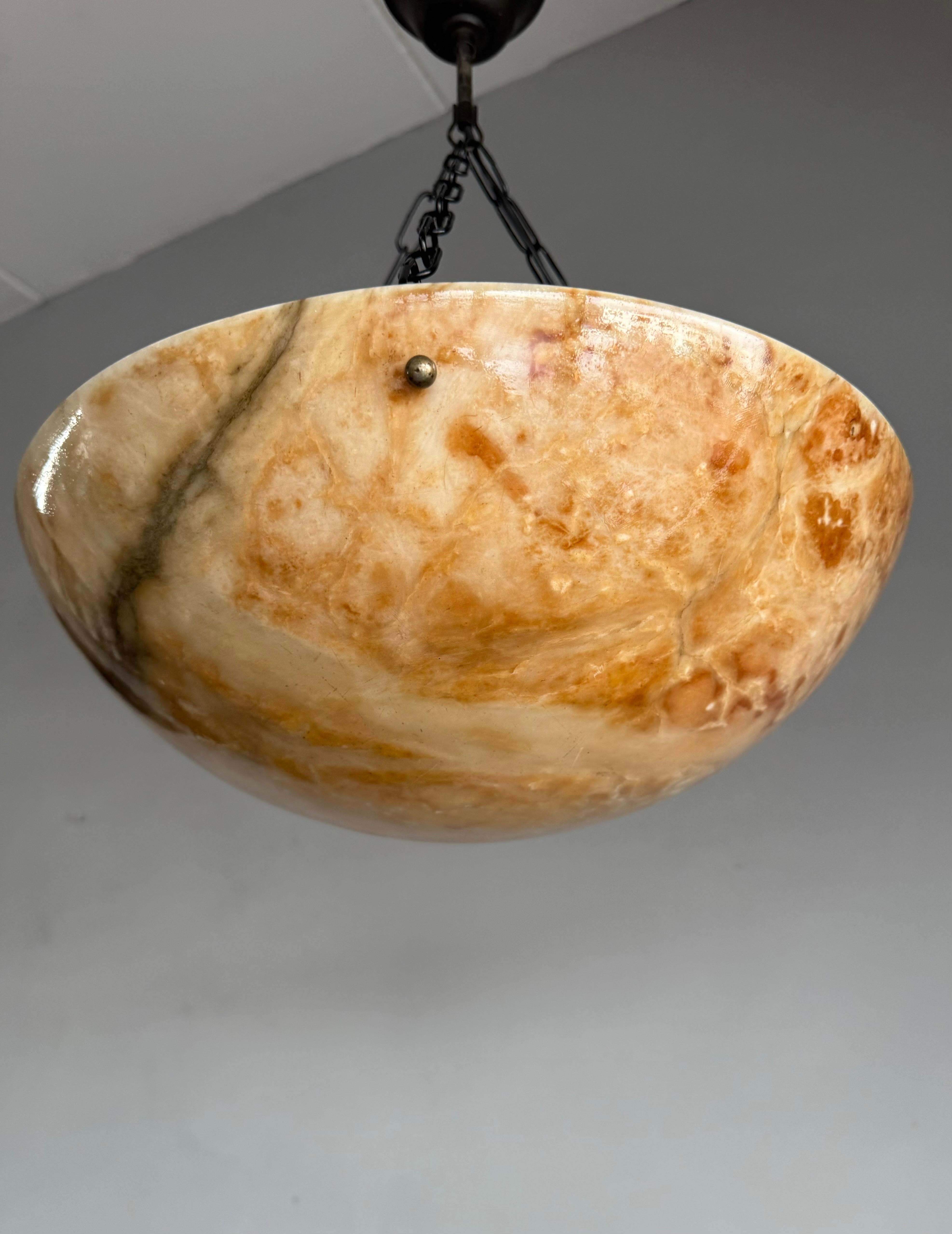 European Stunning Antique Art Deco Alabaster Pendant / Flush Mount with Amazing Colors For Sale