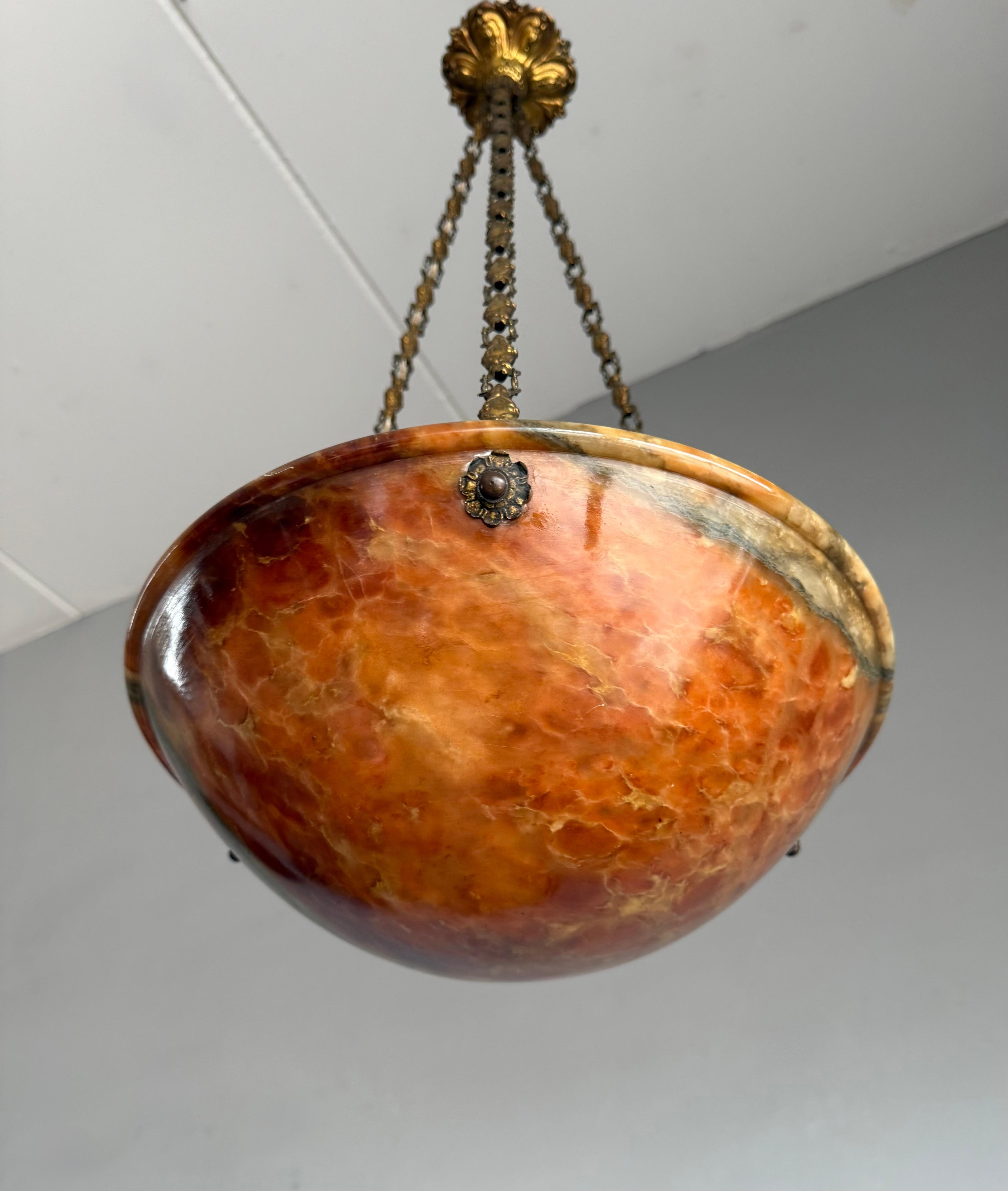 Art Déco Stunning Antique Art Deco Alabaster Pendant / Flush Mount with Amazing Colors in vendita