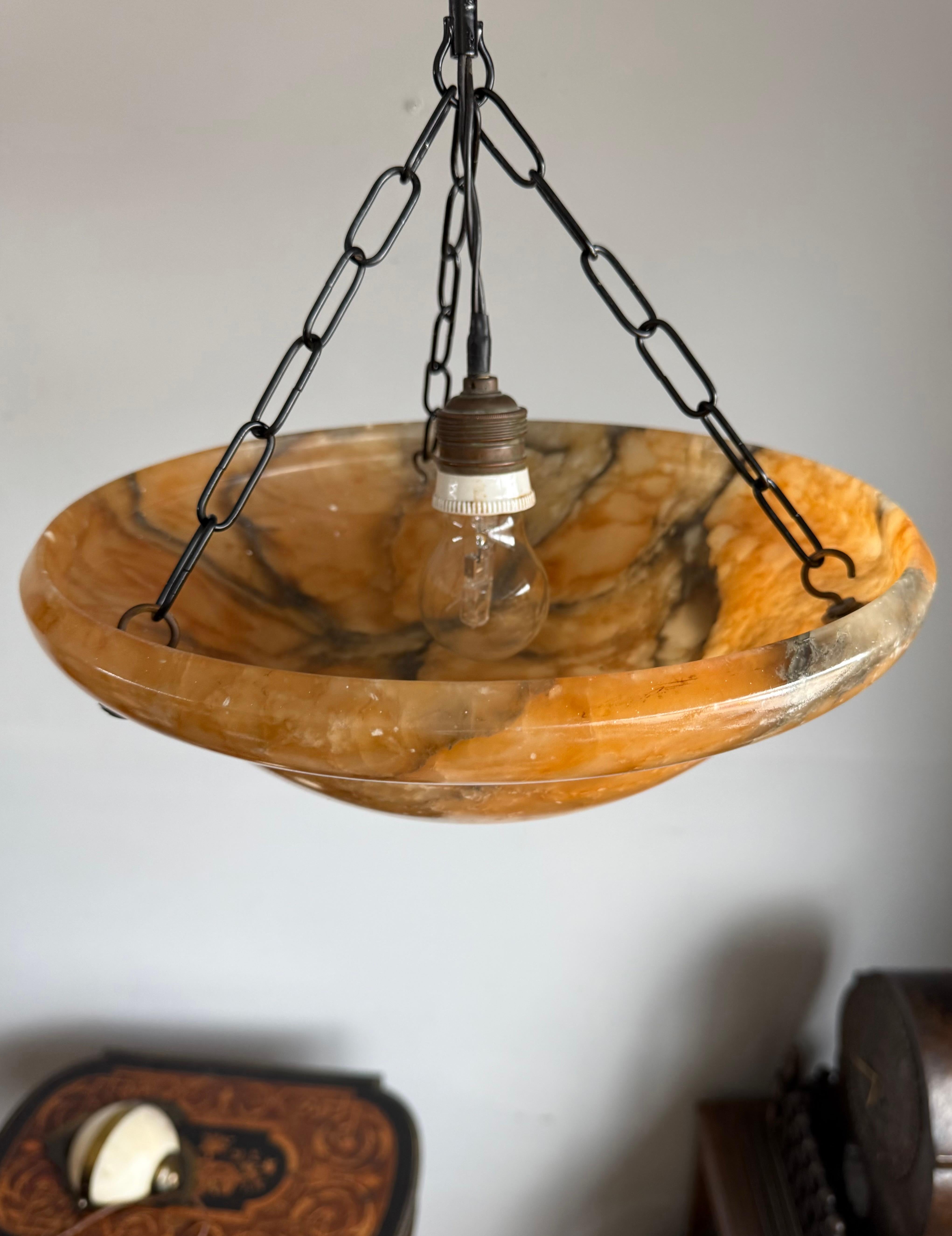 European Stunning Antique Art Deco Alabaster Pendant / Flush Mount with Amazing Colors For Sale
