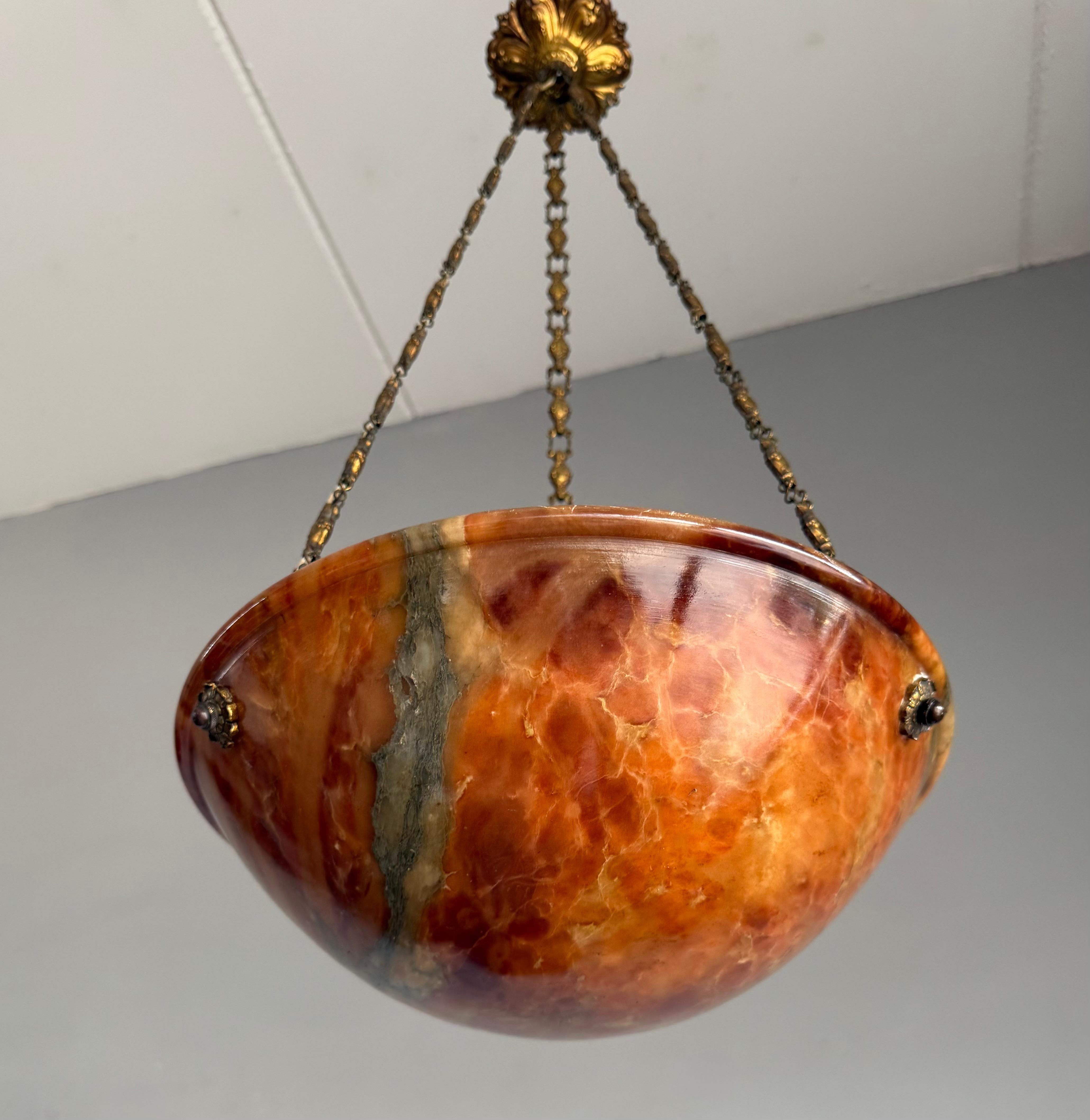 Francese Stunning Antique Art Deco Alabaster Pendant / Flush Mount with Amazing Colors in vendita