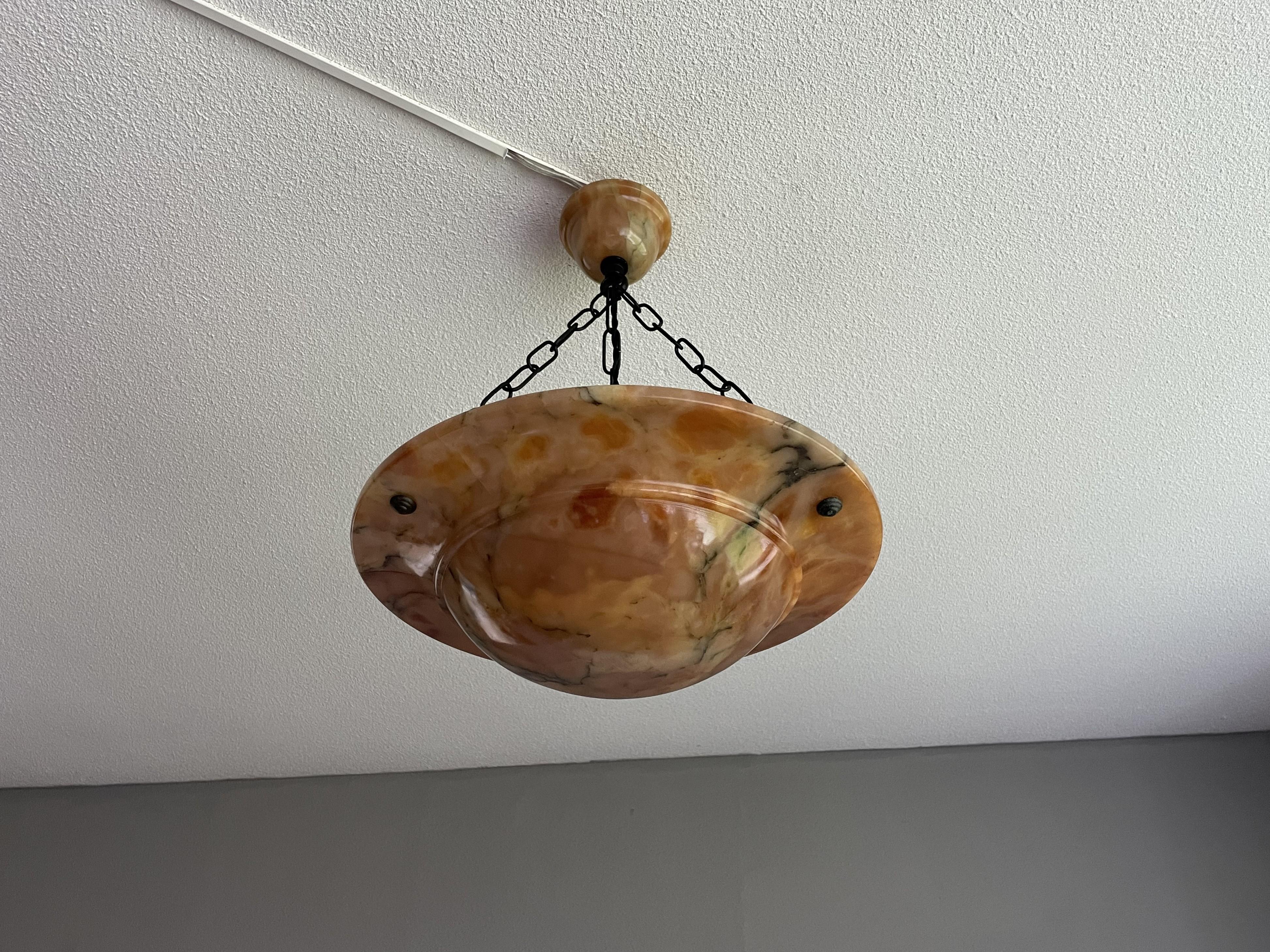 Stunning Antique Art Deco Alabaster Pendant / Flush Mount with Amazing Colors In Good Condition In Lisse, NL