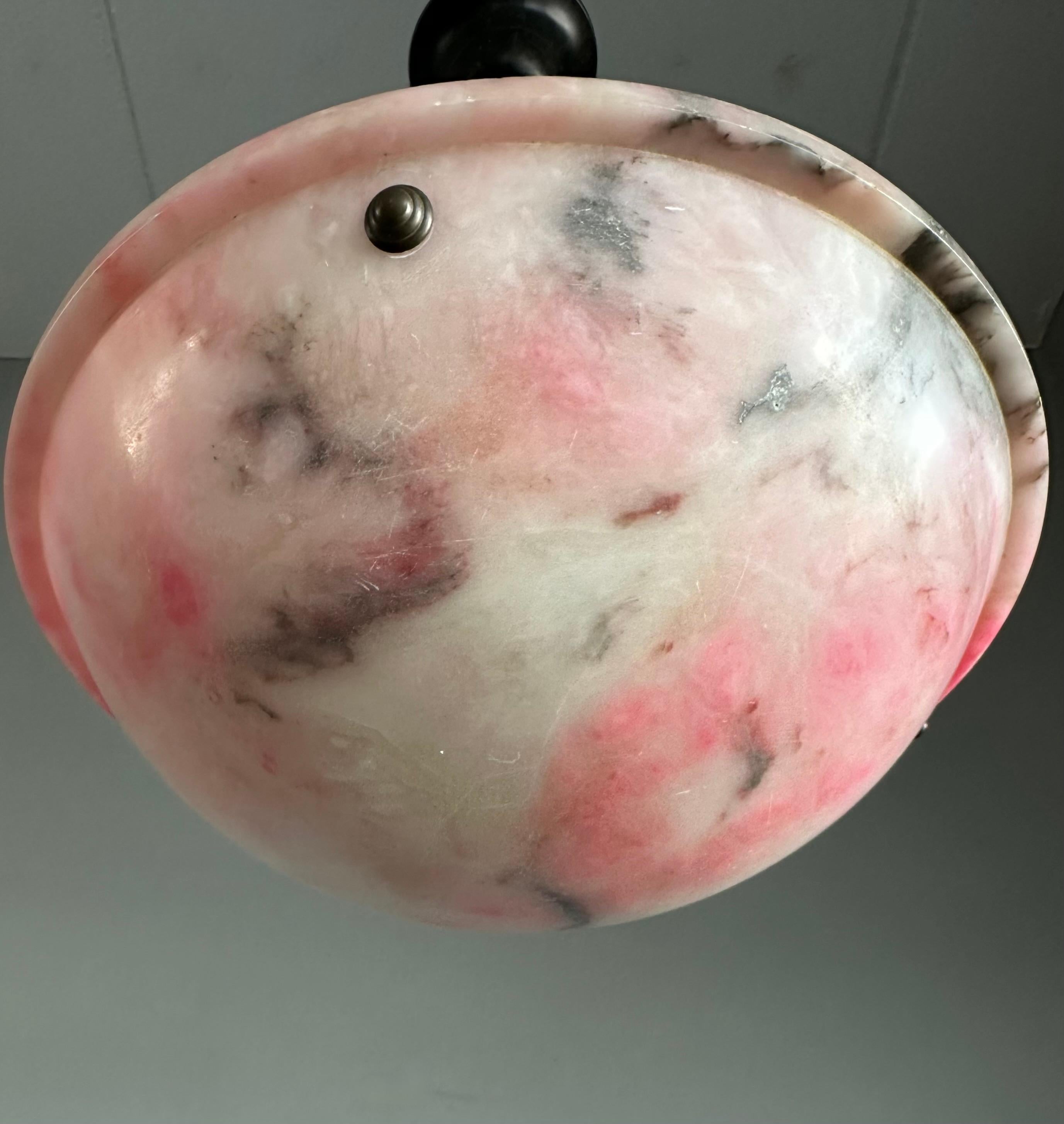 Stunning Antique Art Deco Alabaster Pendant / Flush Mount with Amazing Colors In Good Condition For Sale In Lisse, NL