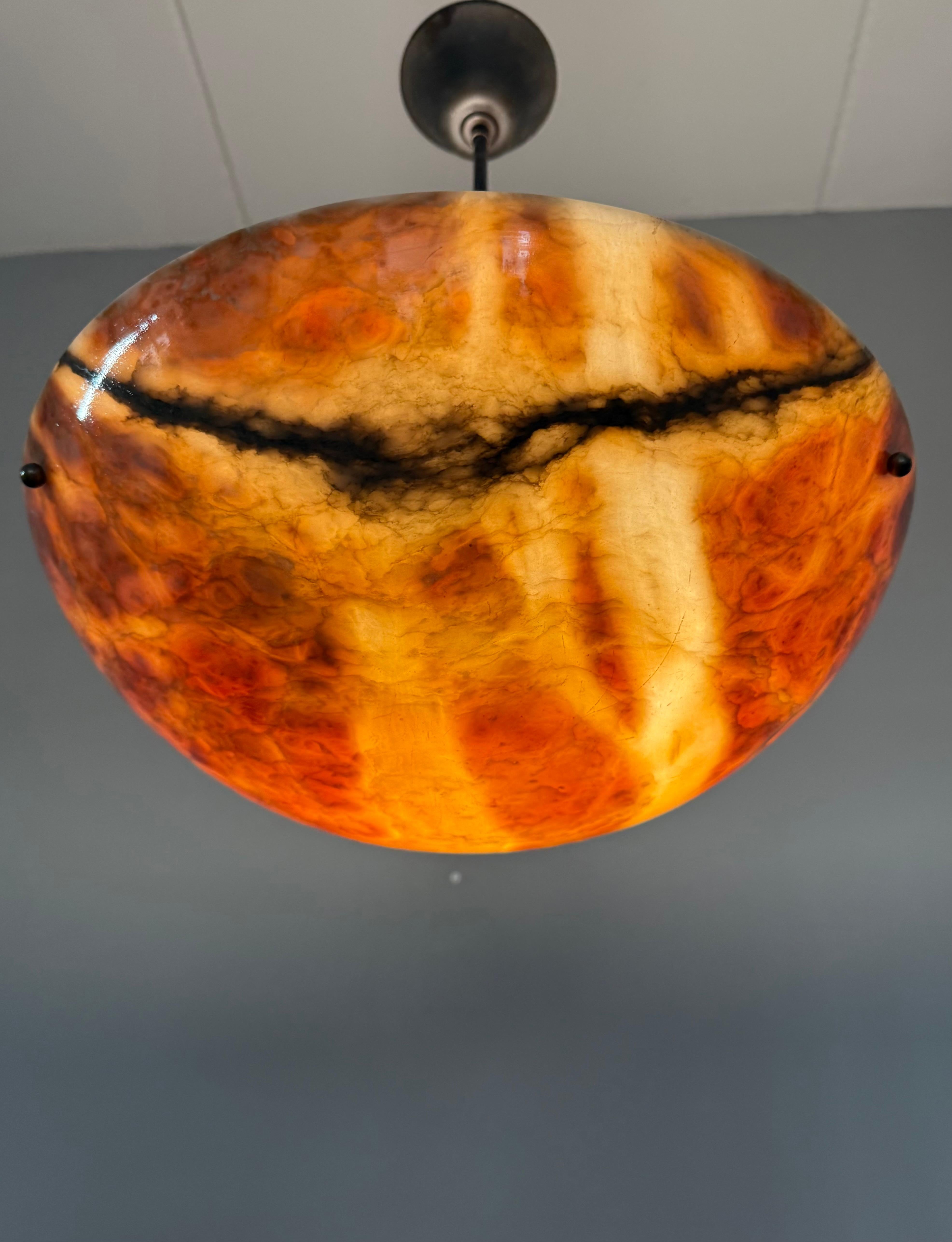 Stunning Antique Art Deco Alabaster Pendant / Flush Mount with Amazing Colors In Excellent Condition For Sale In Lisse, NL