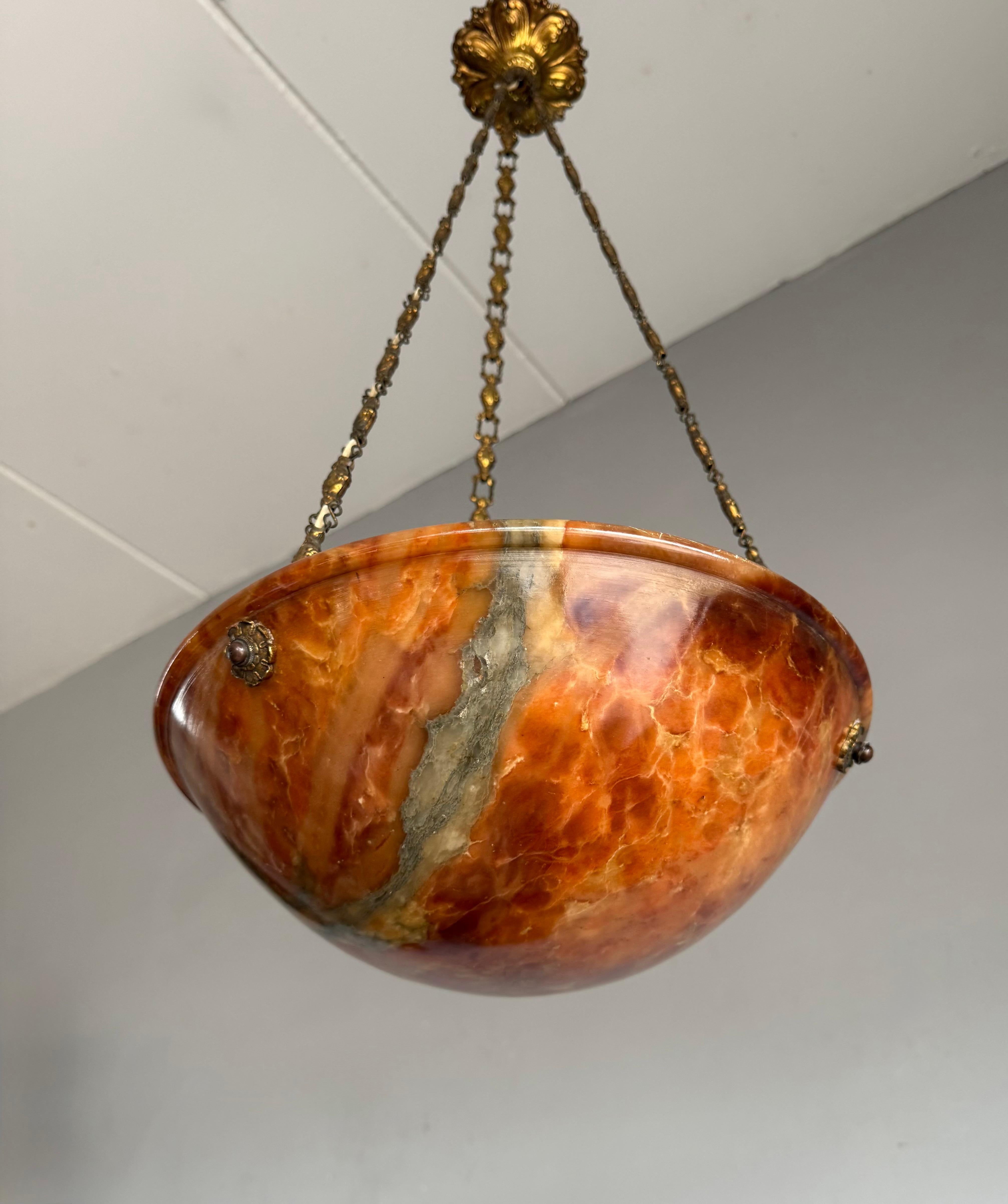 Intagliato a mano Stunning Antique Art Deco Alabaster Pendant / Flush Mount with Amazing Colors in vendita