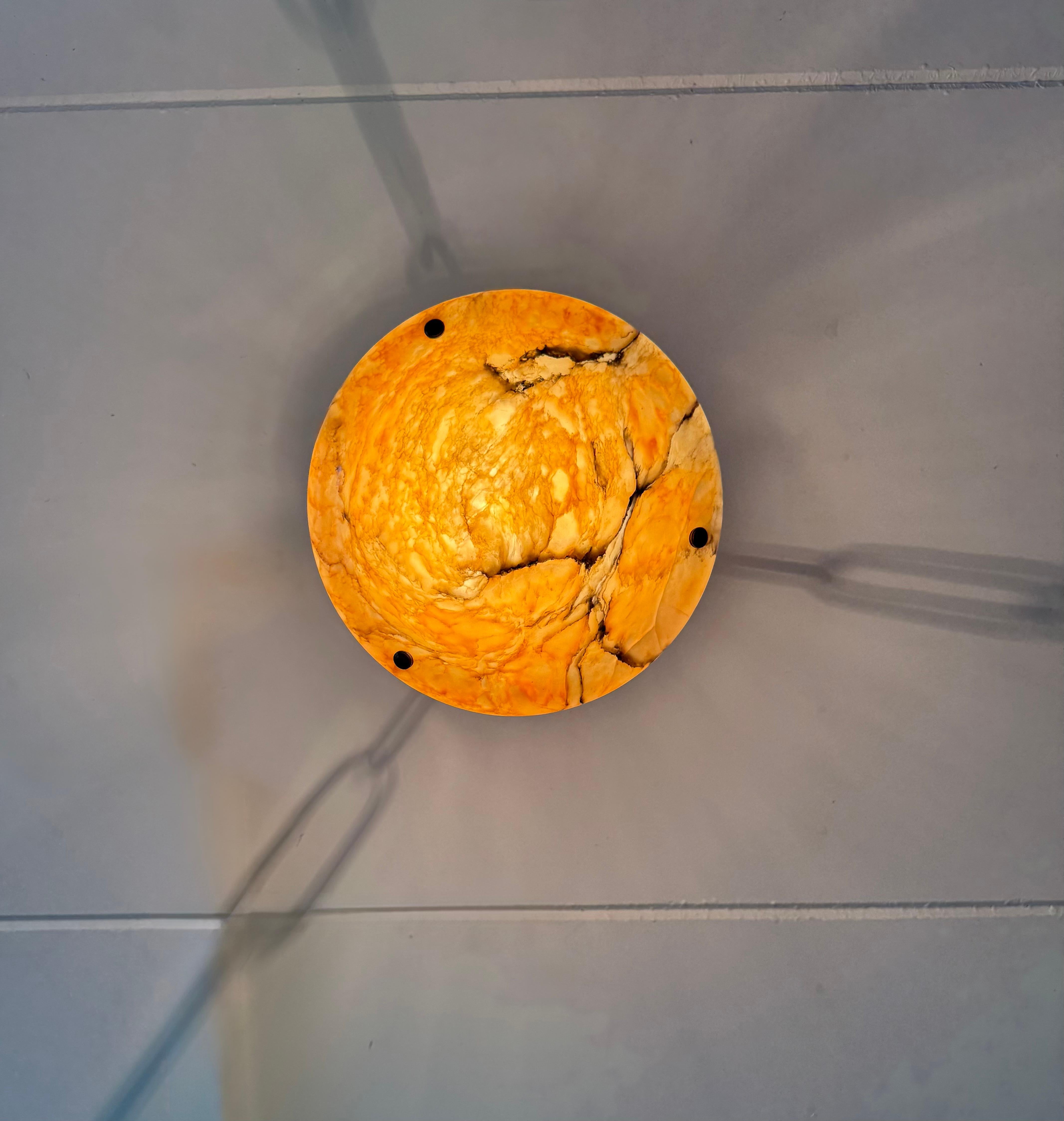 Stunning Antique Art Deco Alabaster Pendant / Flush Mount with Amazing Colors In Good Condition For Sale In Lisse, NL