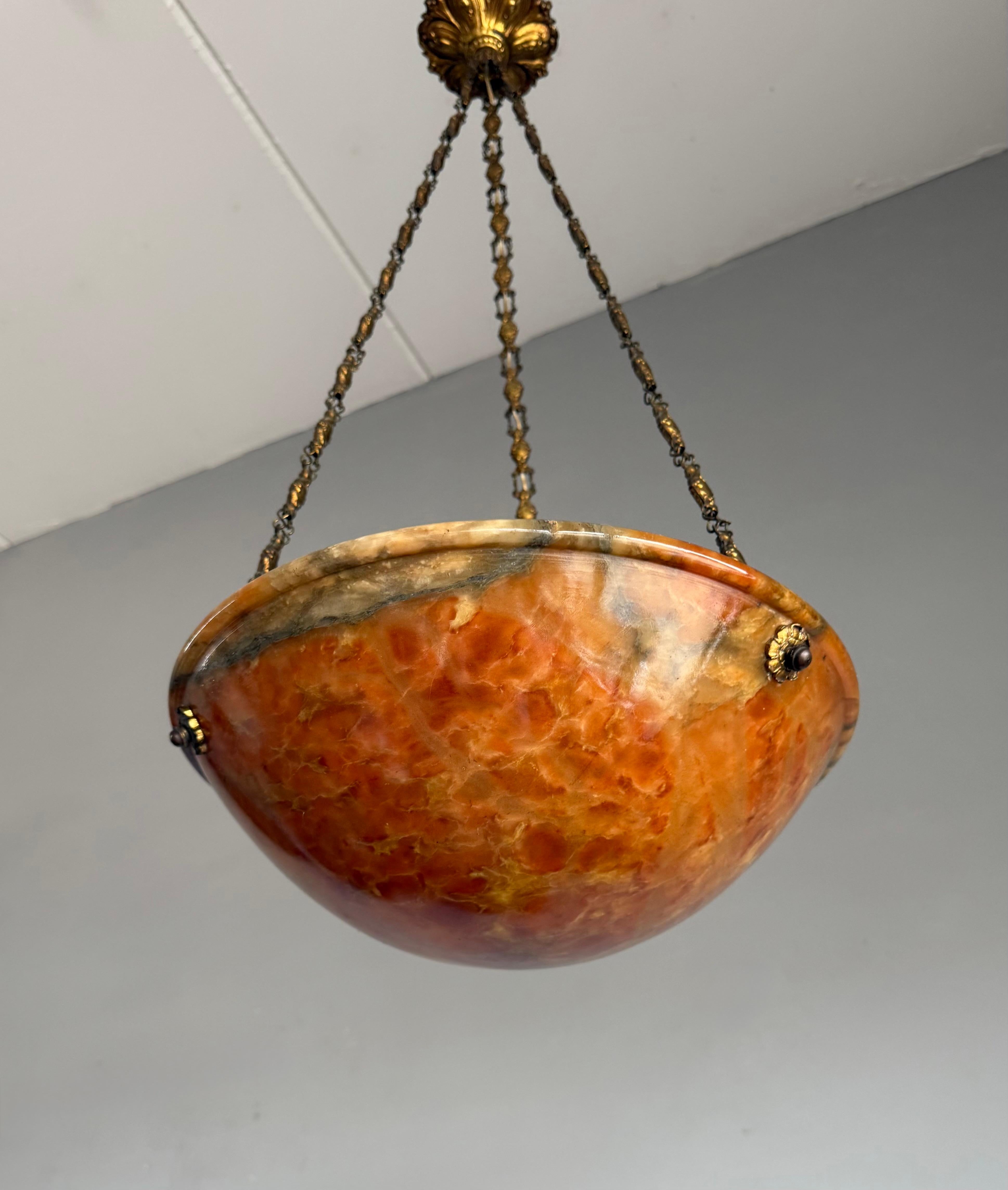 Stunning Antique Art Deco Alabaster Pendant / Flush Mount with Amazing Colors In condizioni ottime in vendita a Lisse, NL