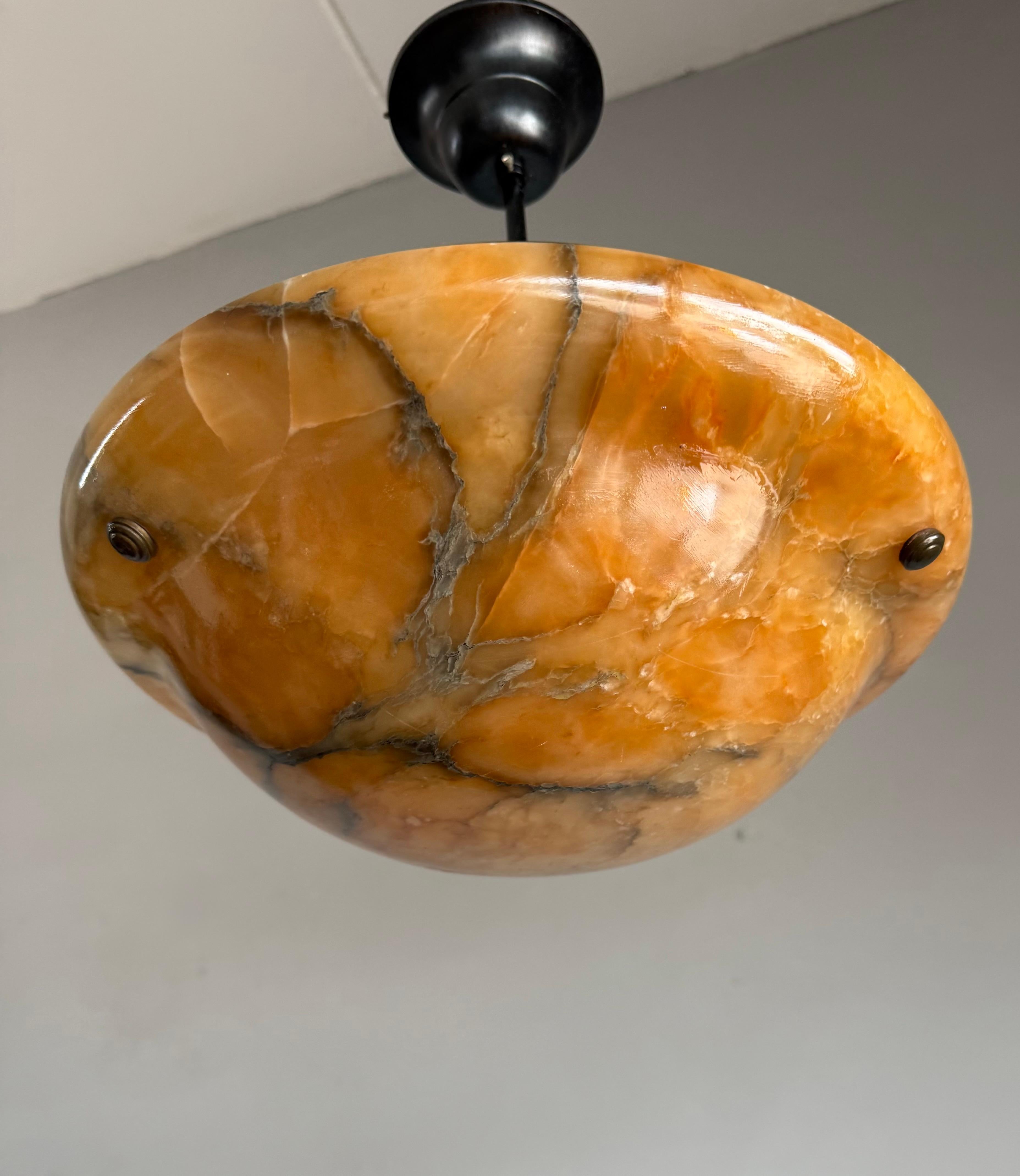 20th Century Stunning Antique Art Deco Alabaster Pendant / Flush Mount with Amazing Colors For Sale