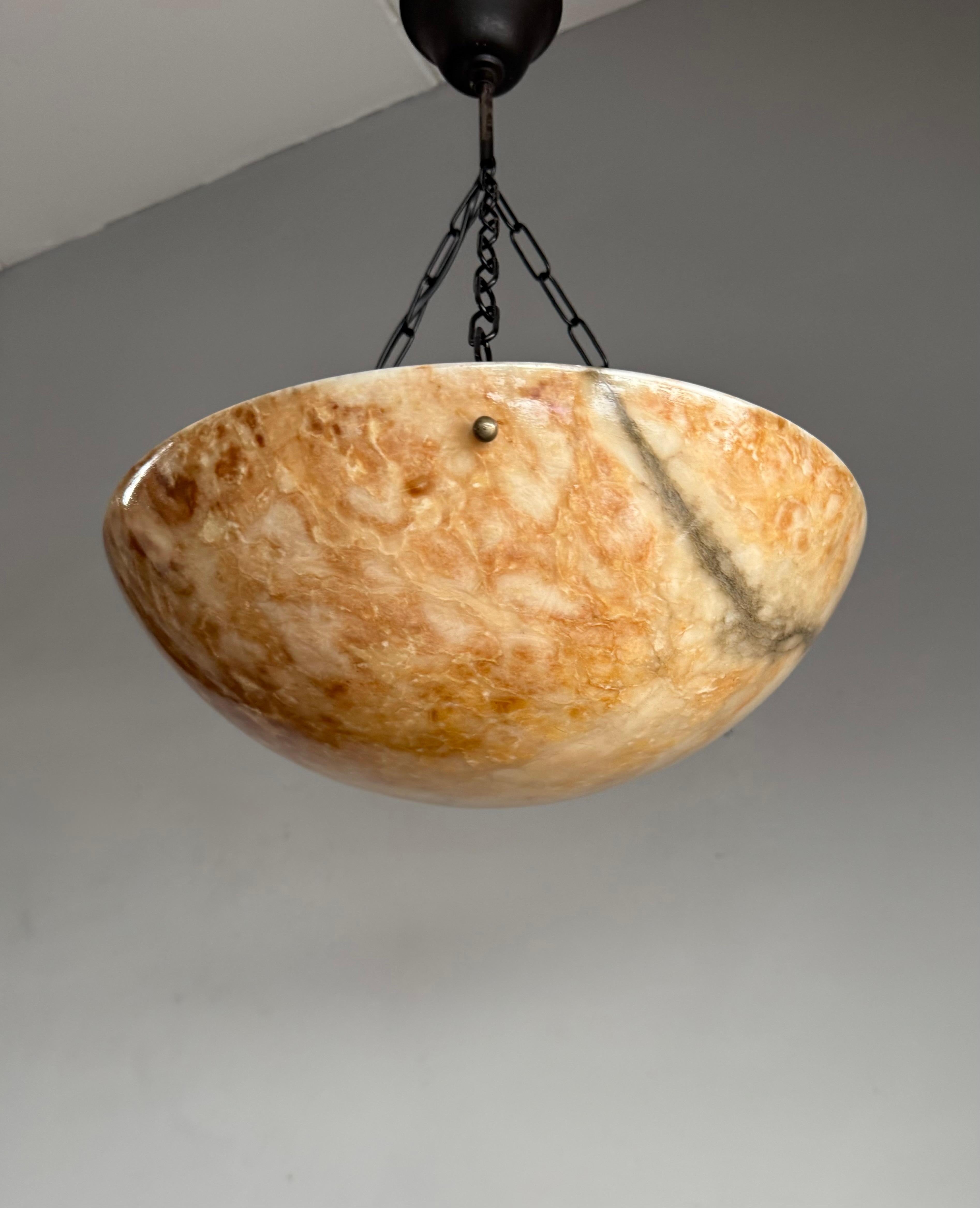 Metal Stunning Antique Art Deco Alabaster Pendant / Flush Mount with Amazing Colors For Sale