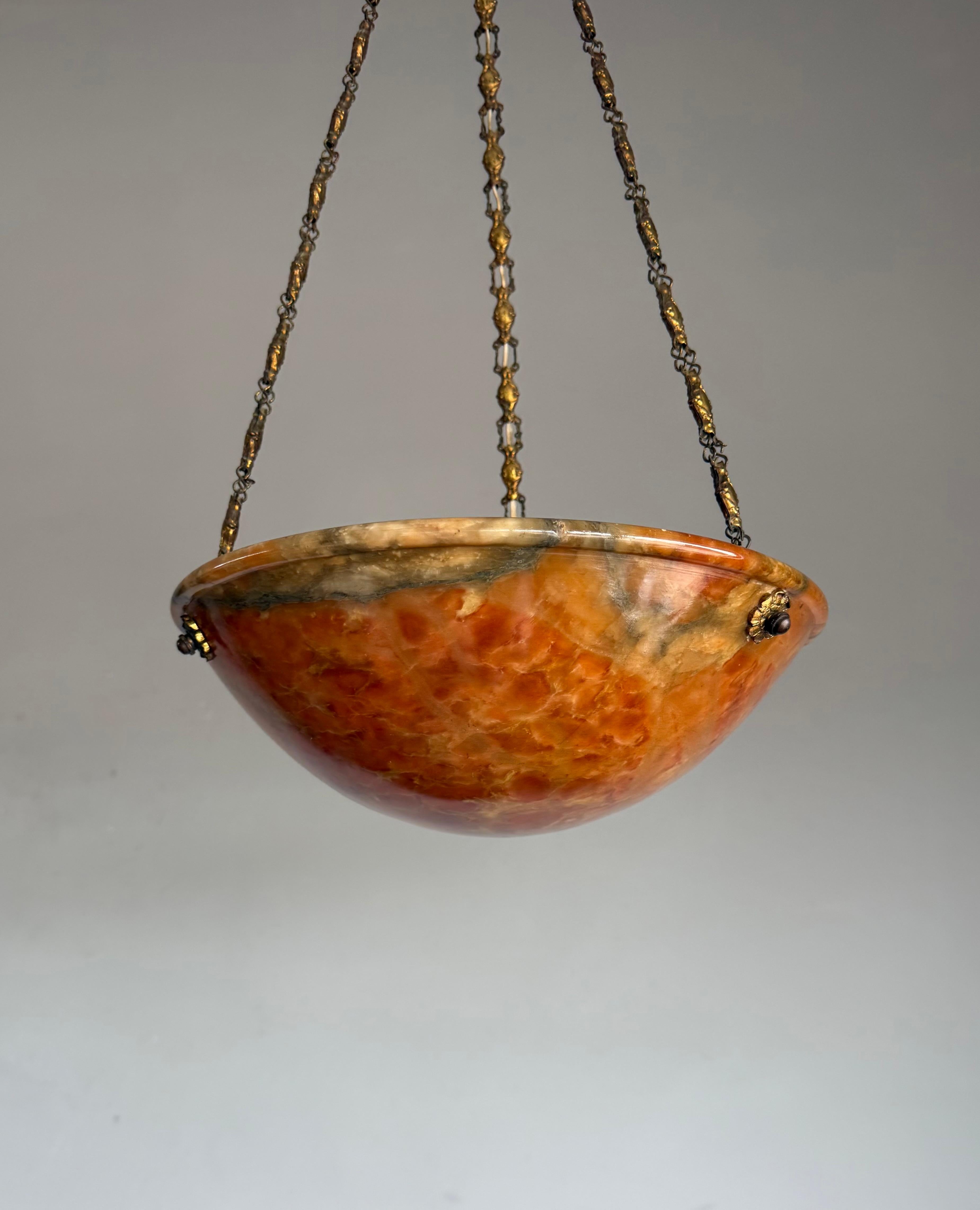 XX secolo Stunning Antique Art Deco Alabaster Pendant / Flush Mount with Amazing Colors in vendita