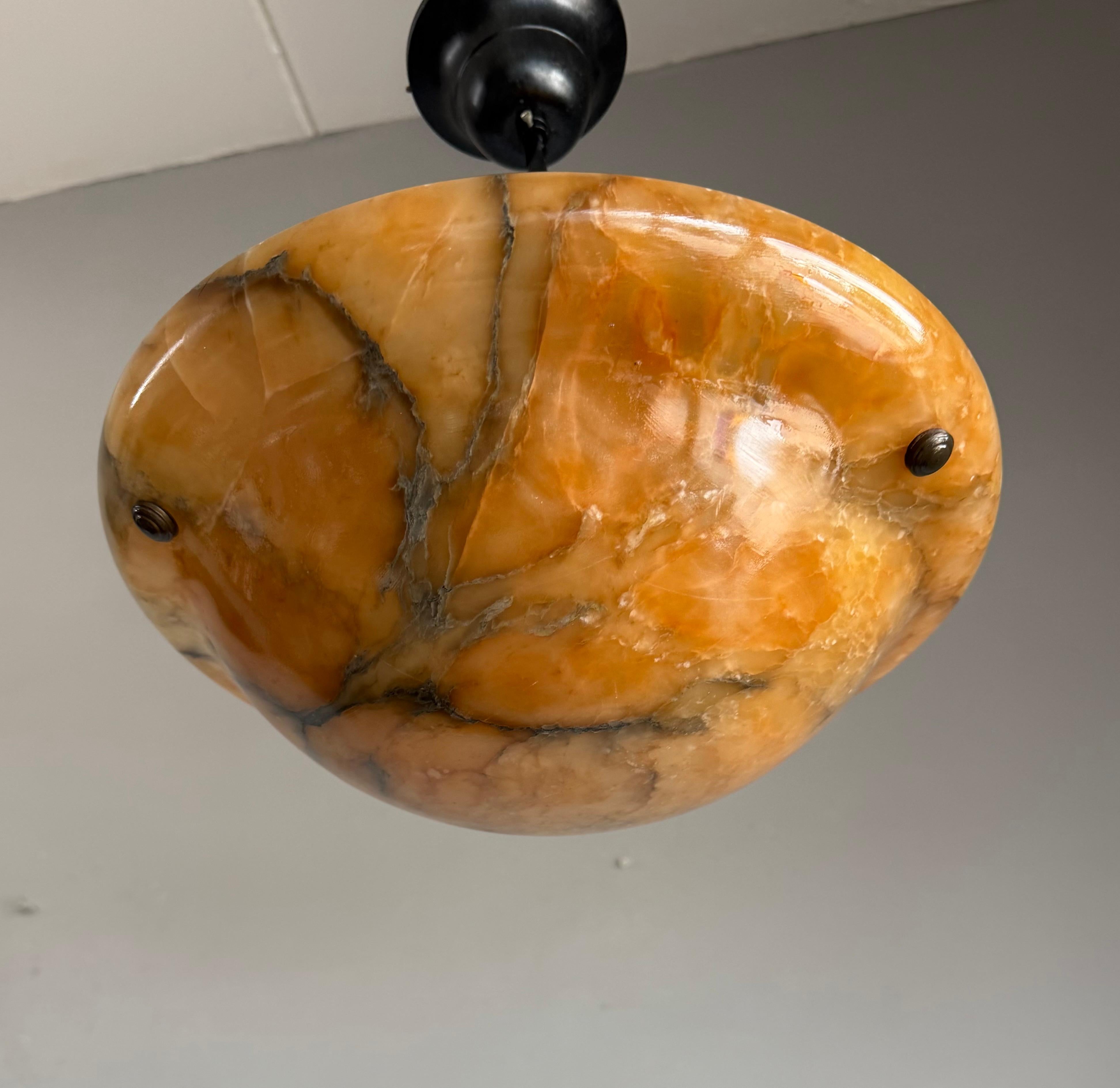 Metal Stunning Antique Art Deco Alabaster Pendant / Flush Mount with Amazing Colors For Sale