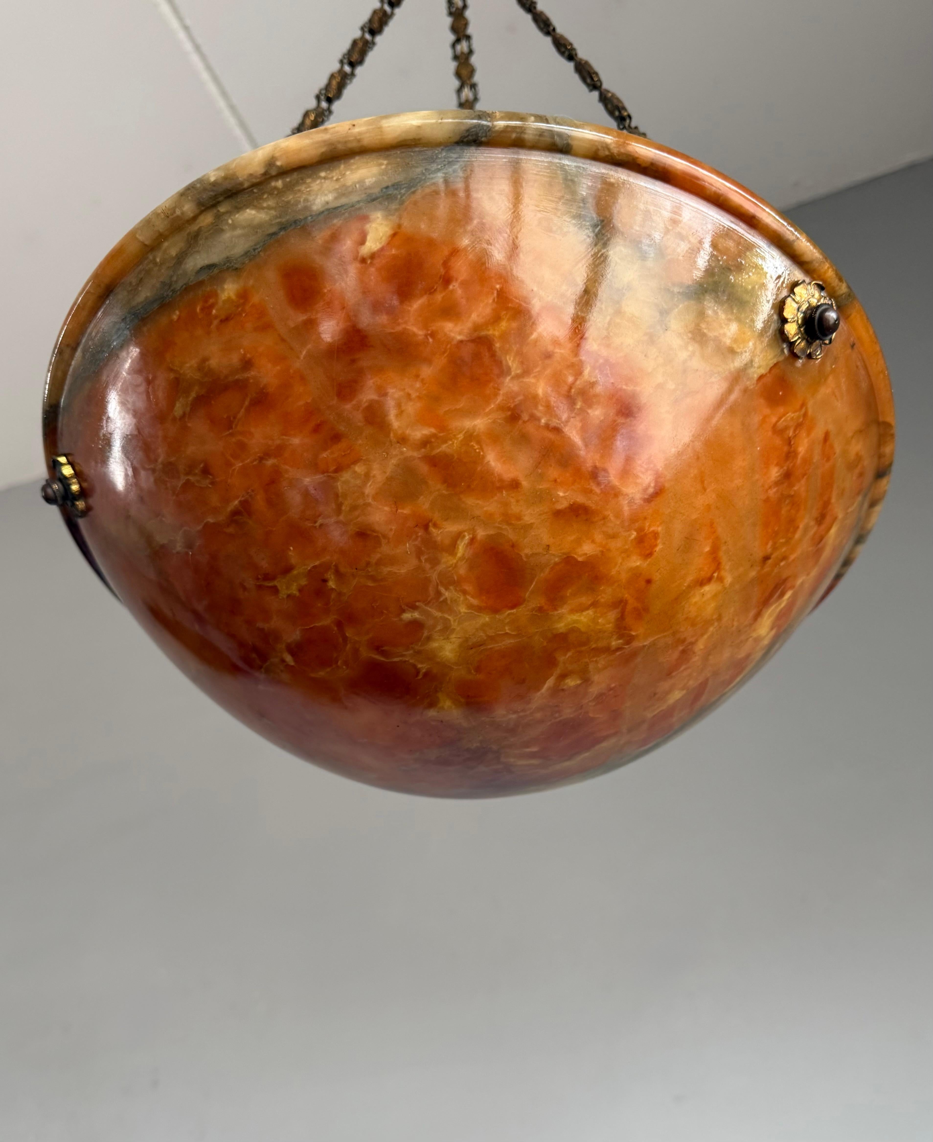 Ottone Stunning Antique Art Deco Alabaster Pendant / Flush Mount with Amazing Colors in vendita