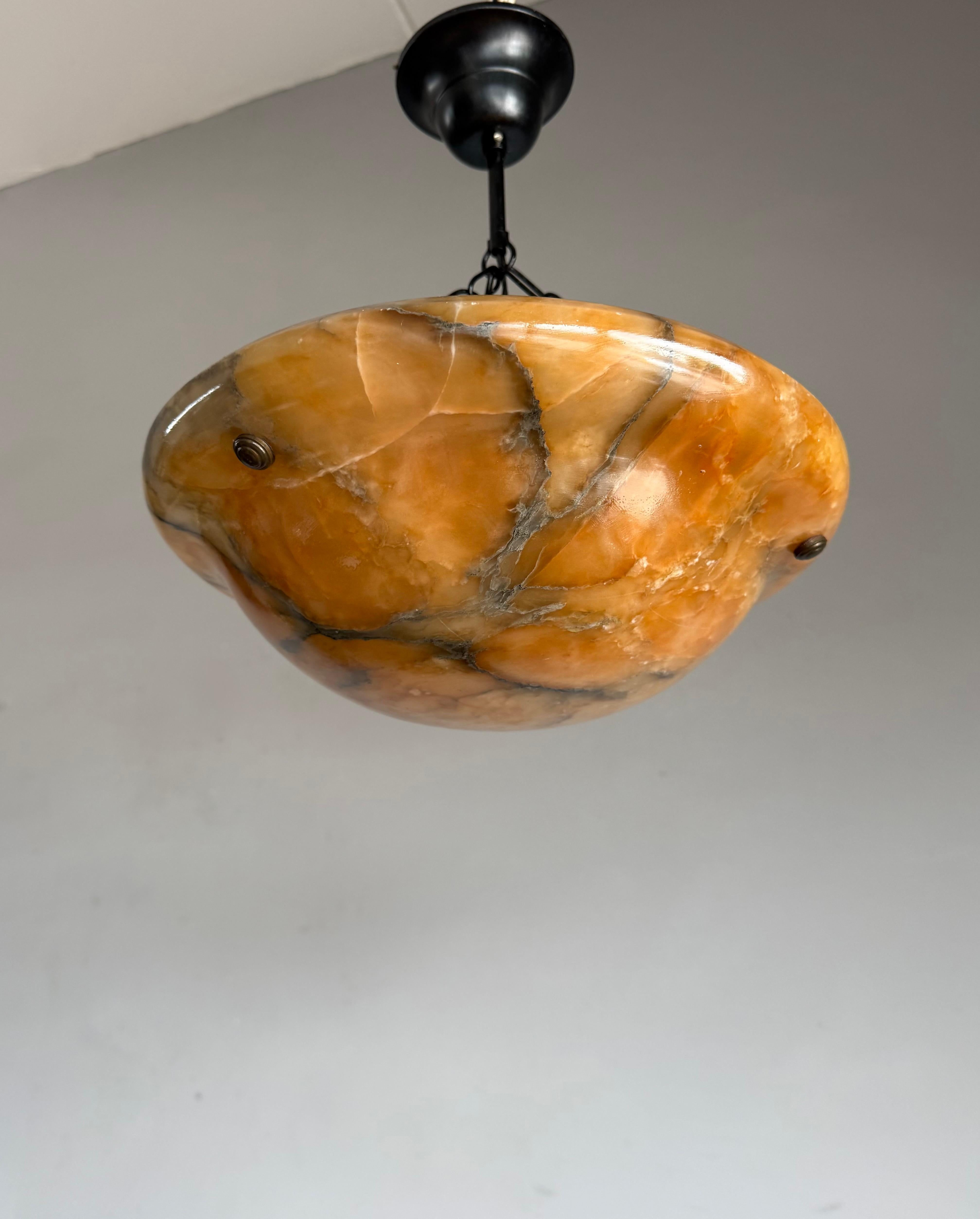 Stunning Antique Art Deco Alabaster Pendant / Flush Mount with Amazing Colors For Sale 1