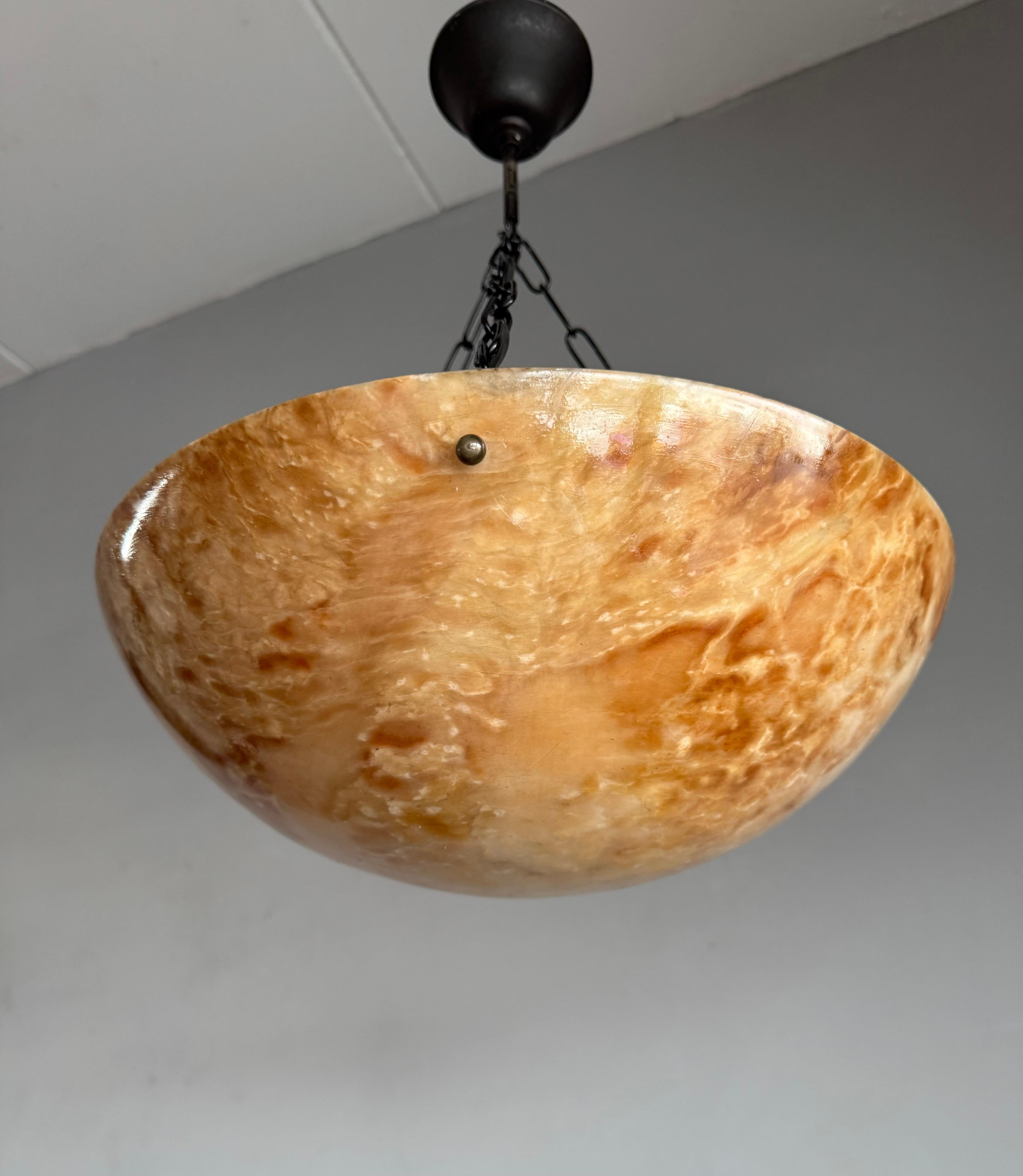 Stunning Antique Art Deco Alabaster Pendant / Flush Mount with Amazing Colors For Sale 2