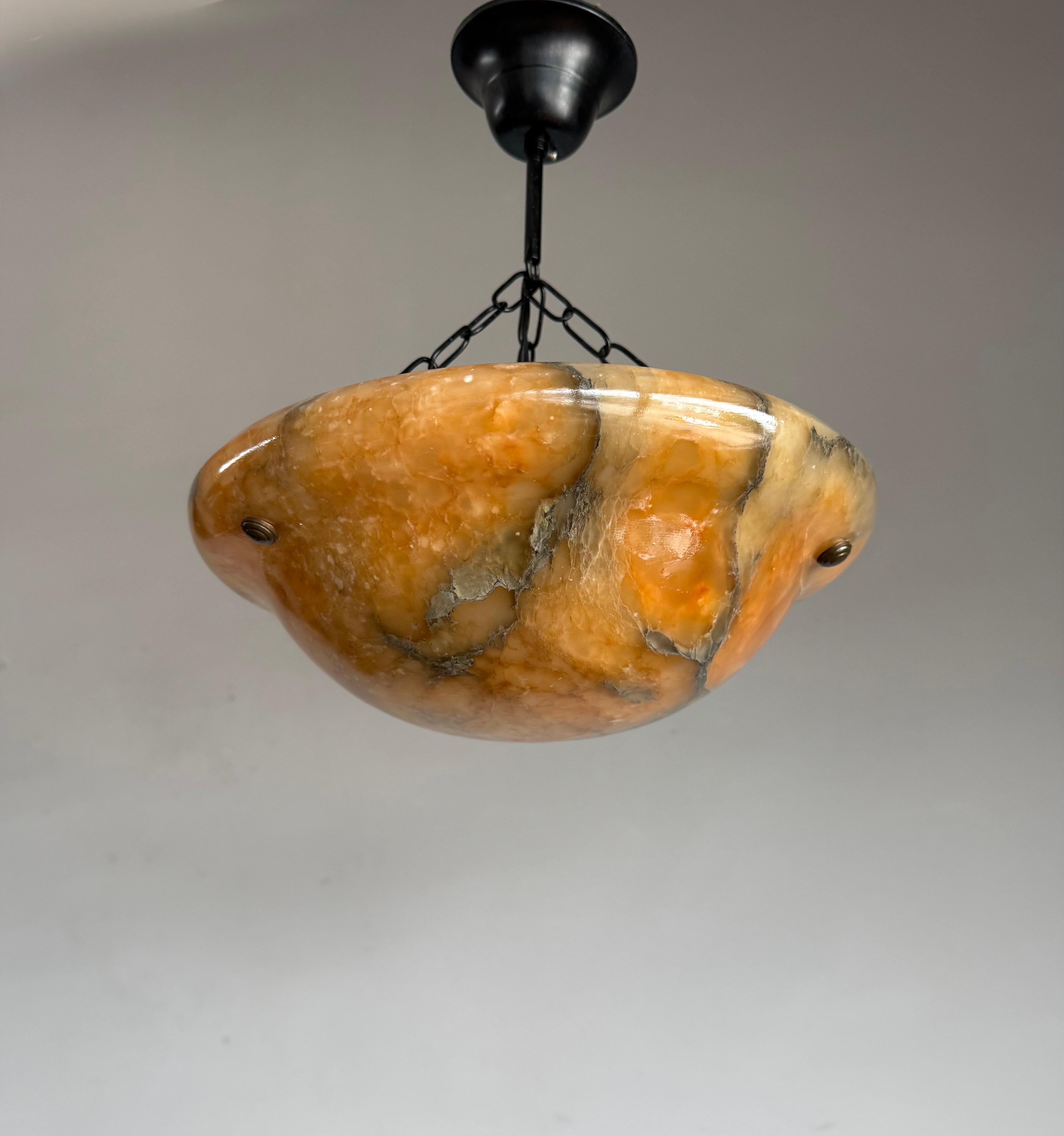 Stunning Antique Art Deco Alabaster Pendant / Flush Mount with Amazing Colors For Sale 2