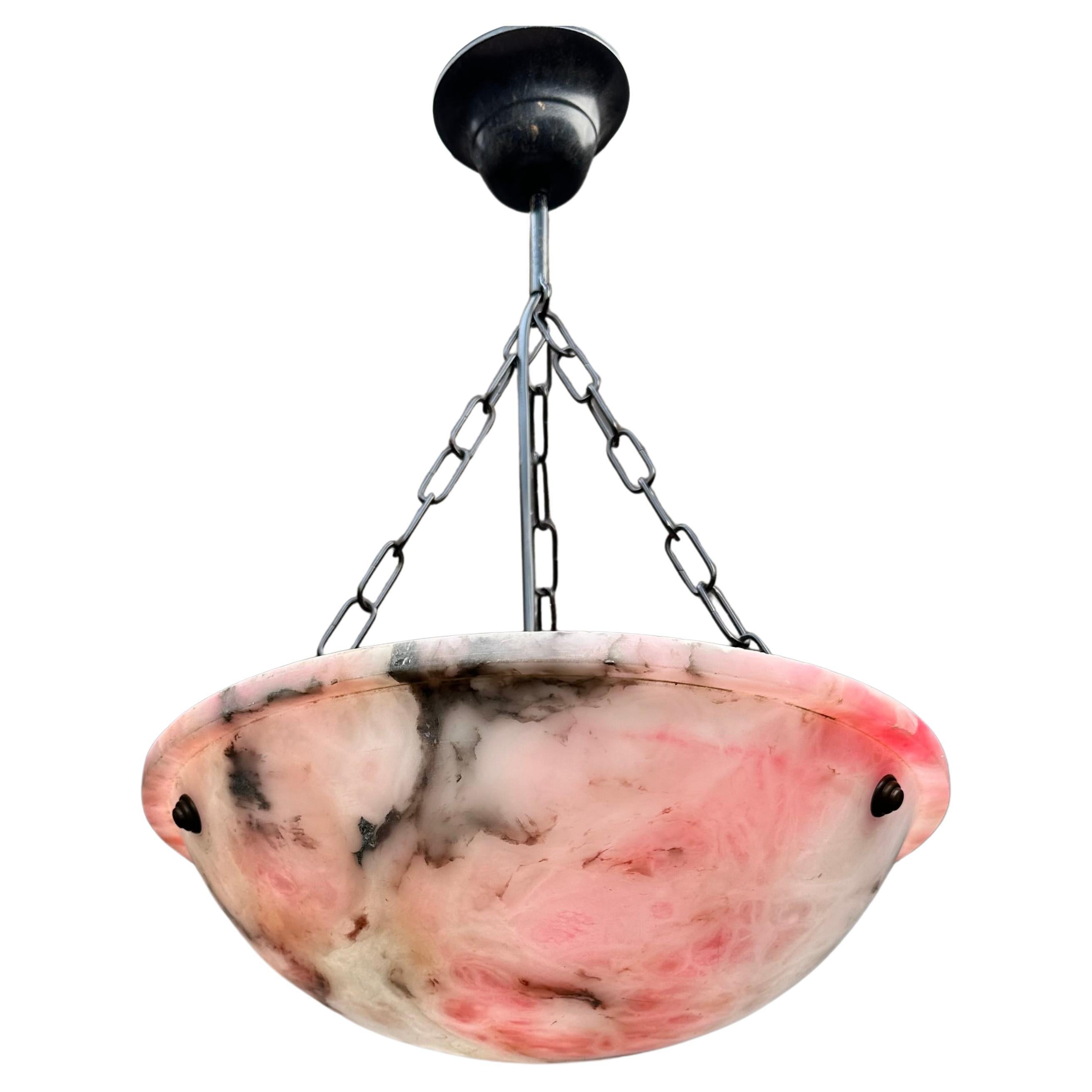 Stunning Antique Art Deco Alabaster Pendant / Flush Mount with Chain and Canopy