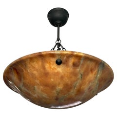 Stunning Antique Art Deco Alabaster Pendant / Flush Mount with Amazing Colors
