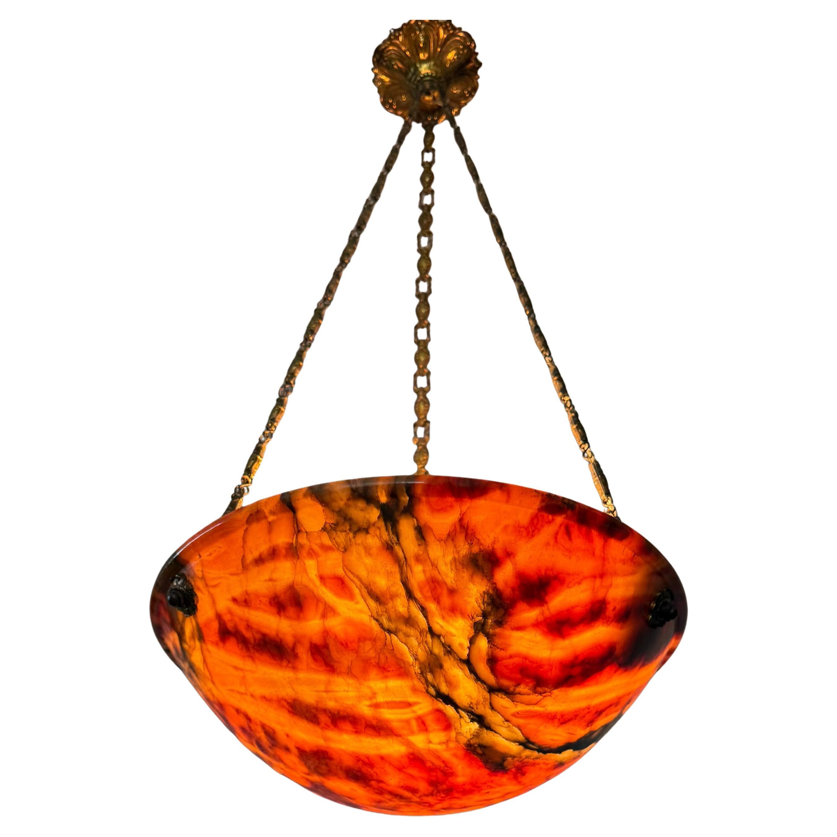 Stunning Antique Art Deco Alabaster Pendant / Flush Mount with Amazing Colors