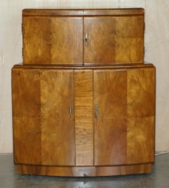 Atemberaubende antike Art Deco Wurzelnussholz Free Standing Bar Drinks Cabinet Extending