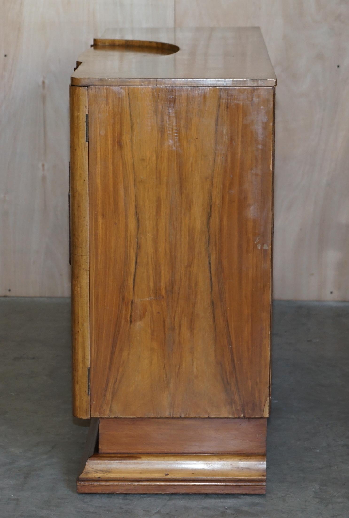 Stunning Antique Art Deco Burr Walnut Sideboard with Drawers Drinks Cabinet For Sale 12