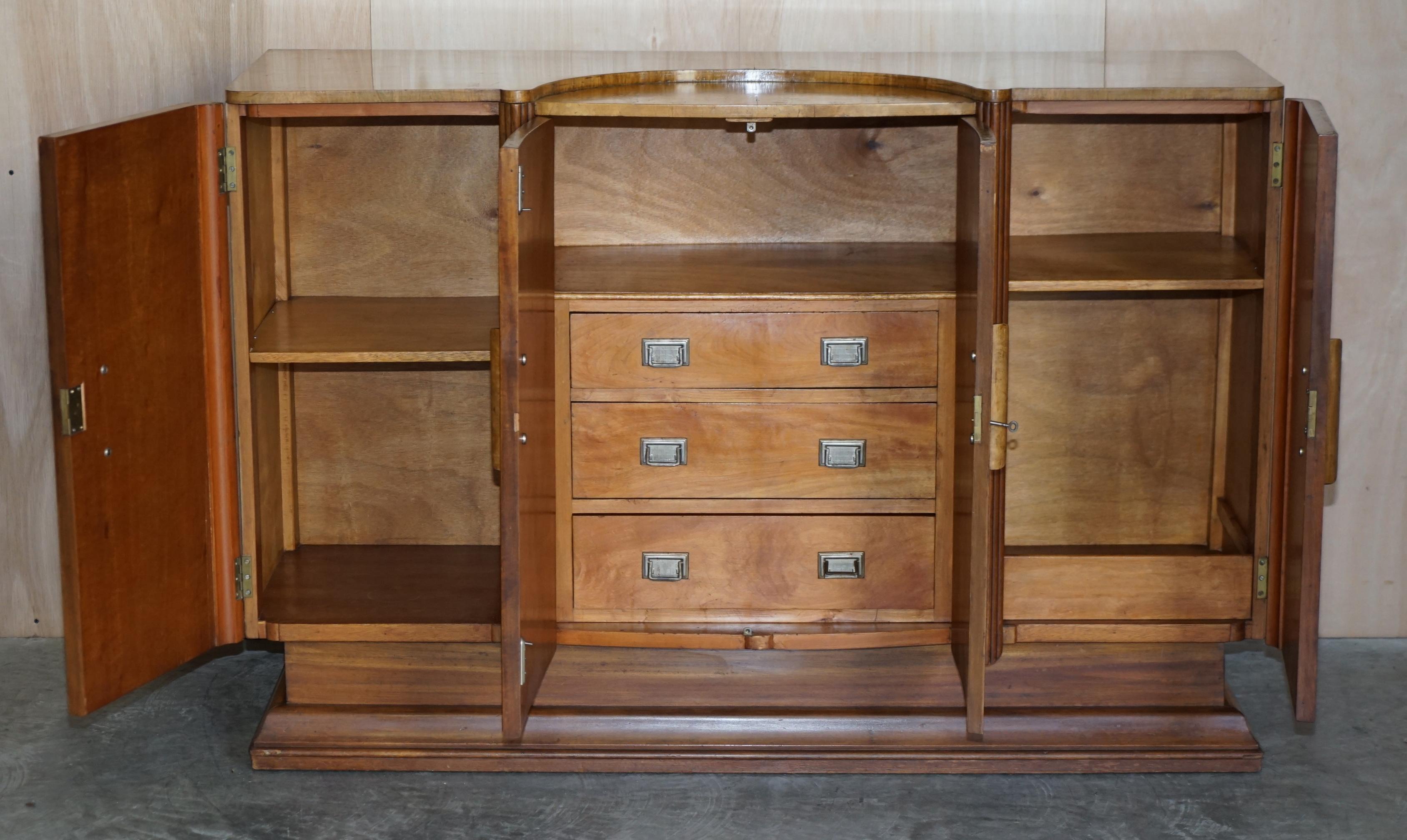 Stunning Antique Art Deco Burr Walnut Sideboard with Drawers Drinks Cabinet For Sale 13